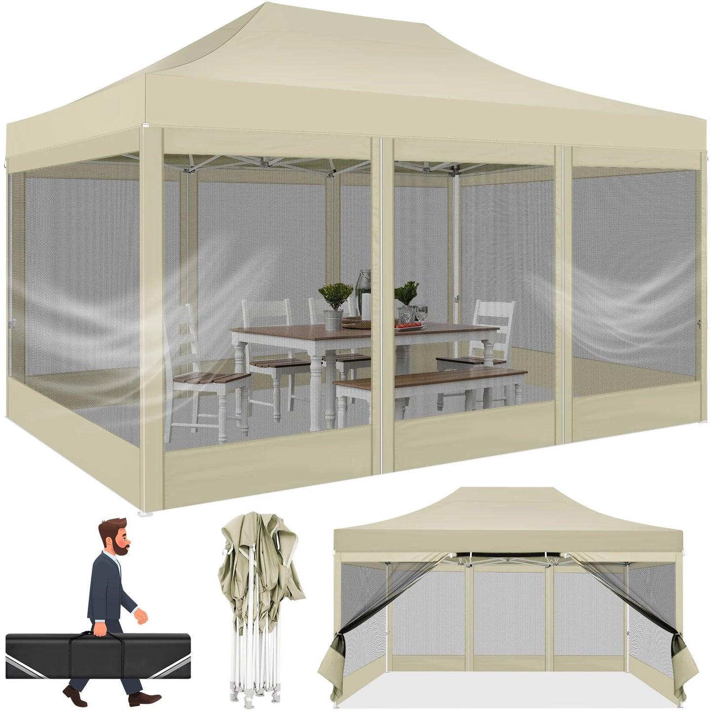 HOTEEL Heavy Duty Pop Up Gazebo With Mosquito Netting Walls