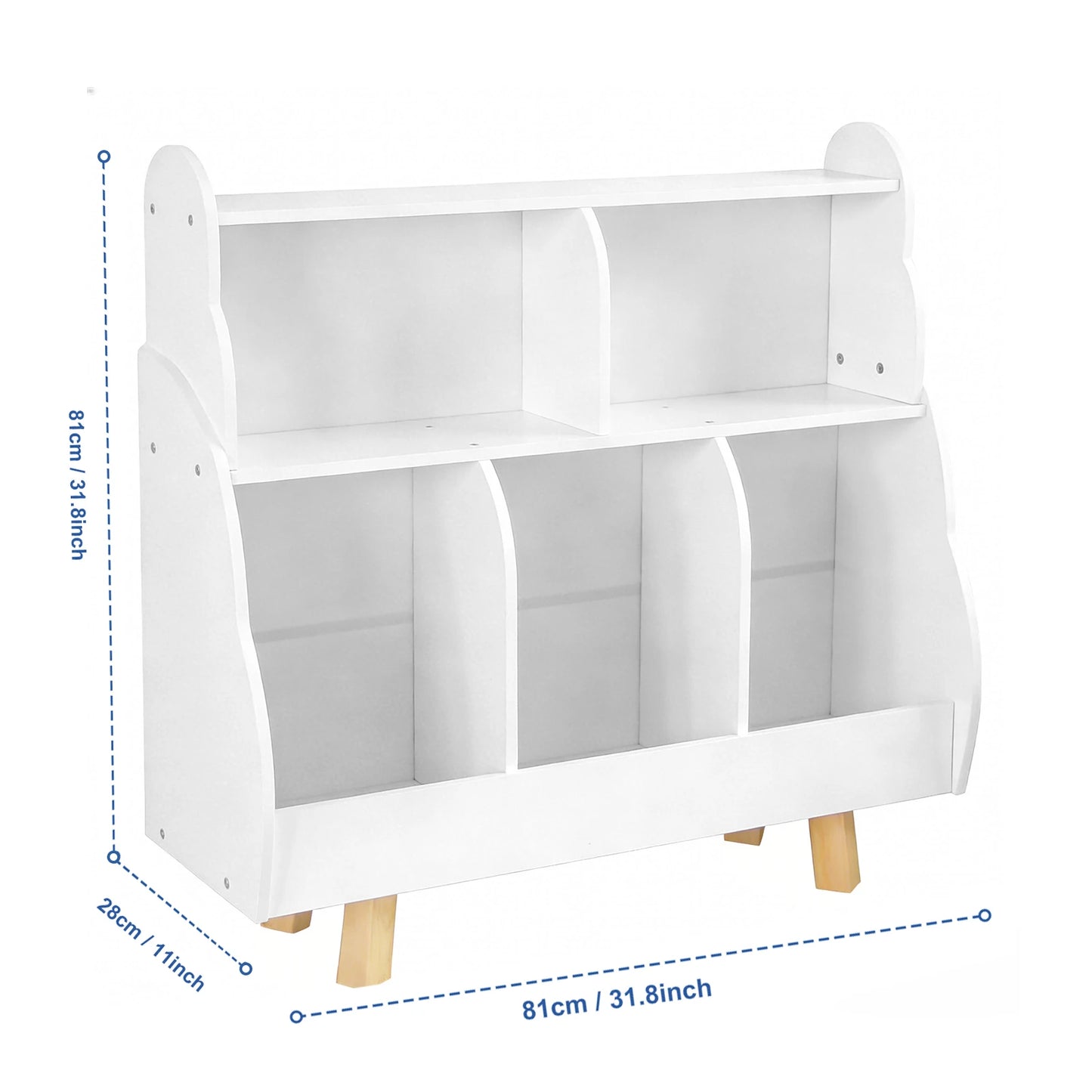 Wooden Kids Bookshelf With Five Storage Baskets For Nursery