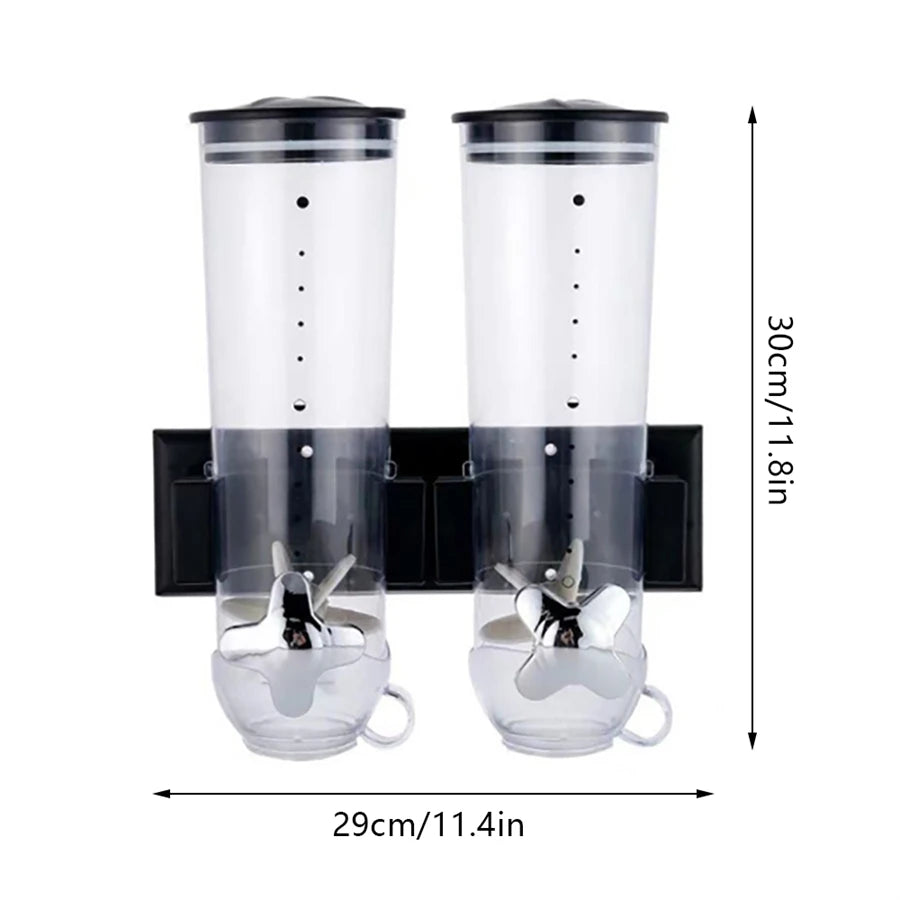 Wall Mounted Two Barrel Cereal Dispenser For Grains And Coffee Beans