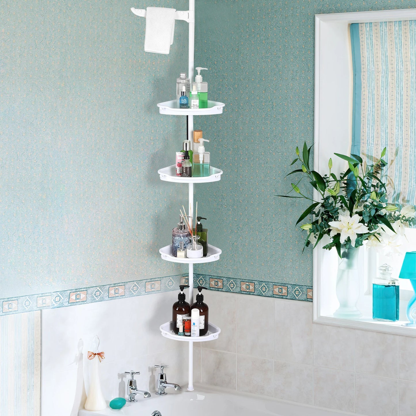 HiMISS Corner Shower Caddy With Tension Pole 4-Tier Bathroom Organizer