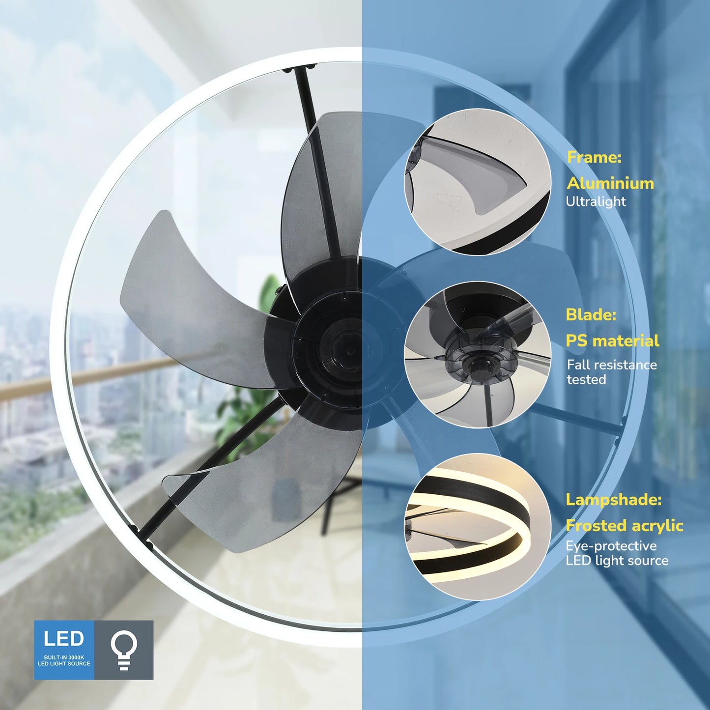 Orison Ceiling Fan With Remote Control Low Profile LED Dimmable