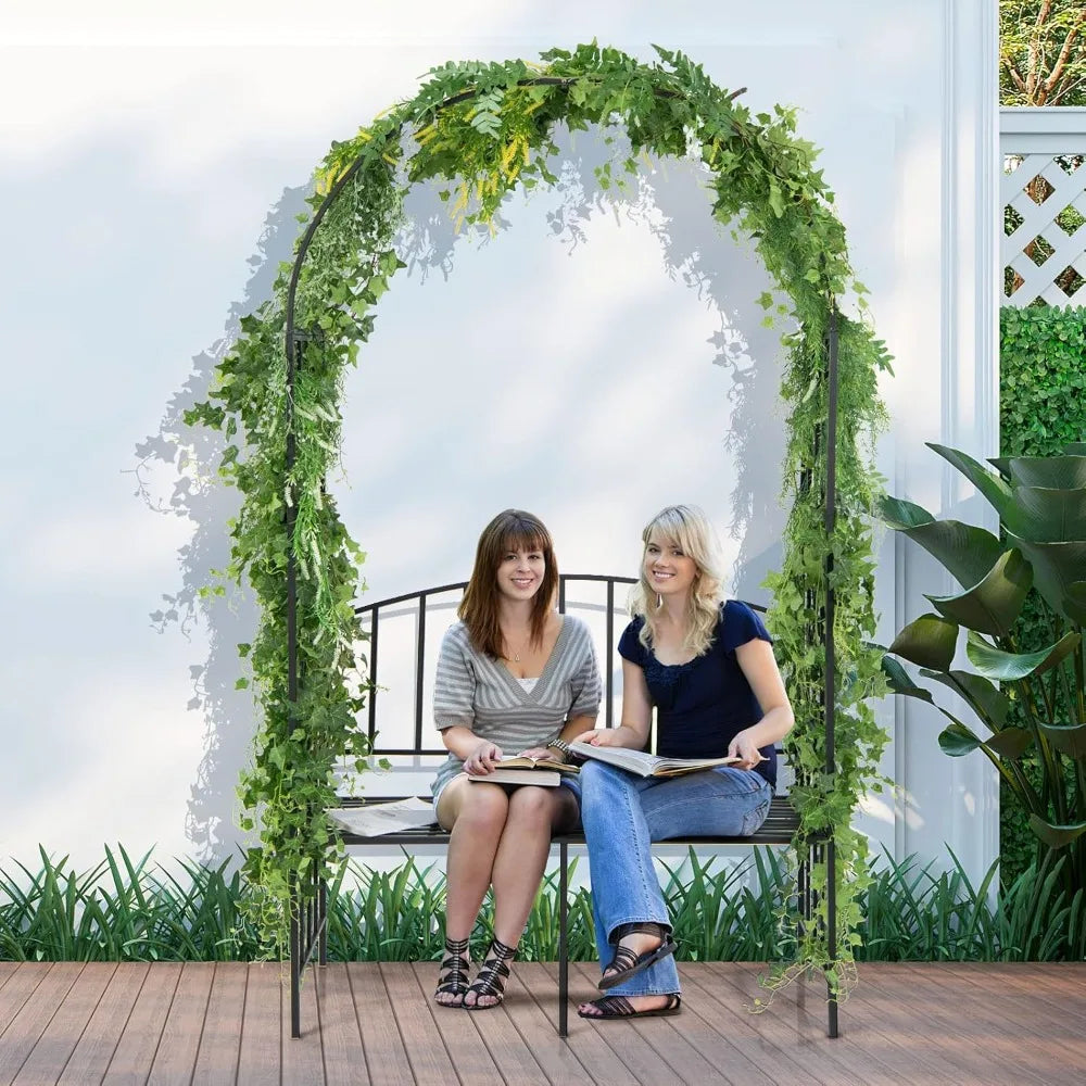 Metal Garden Arch With Bench For Climbing Plants And Vines