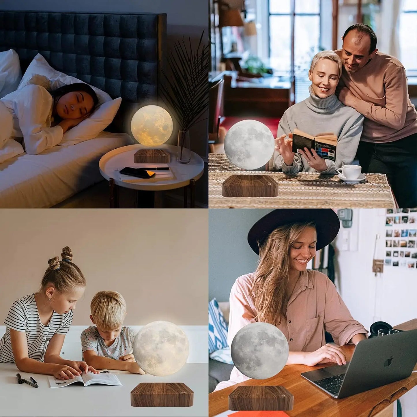 Mexllex Magnetic Floating Moon Lamp With Wooden Base 3 Color LED Night Light