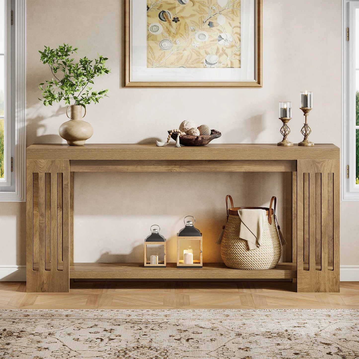 Tribesigns Farmhouse Console Table Wooden Two Tier Entryway Accent Furniture