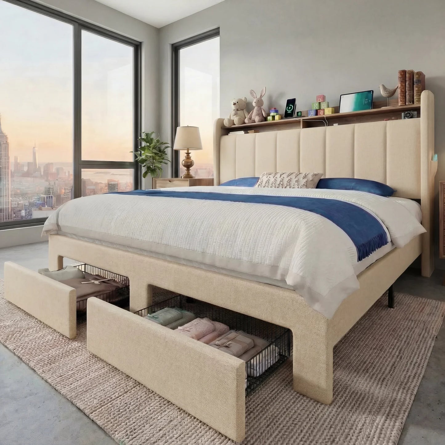 HOOMIC Bed Frame With LED Lights And Storage Drawers Charging