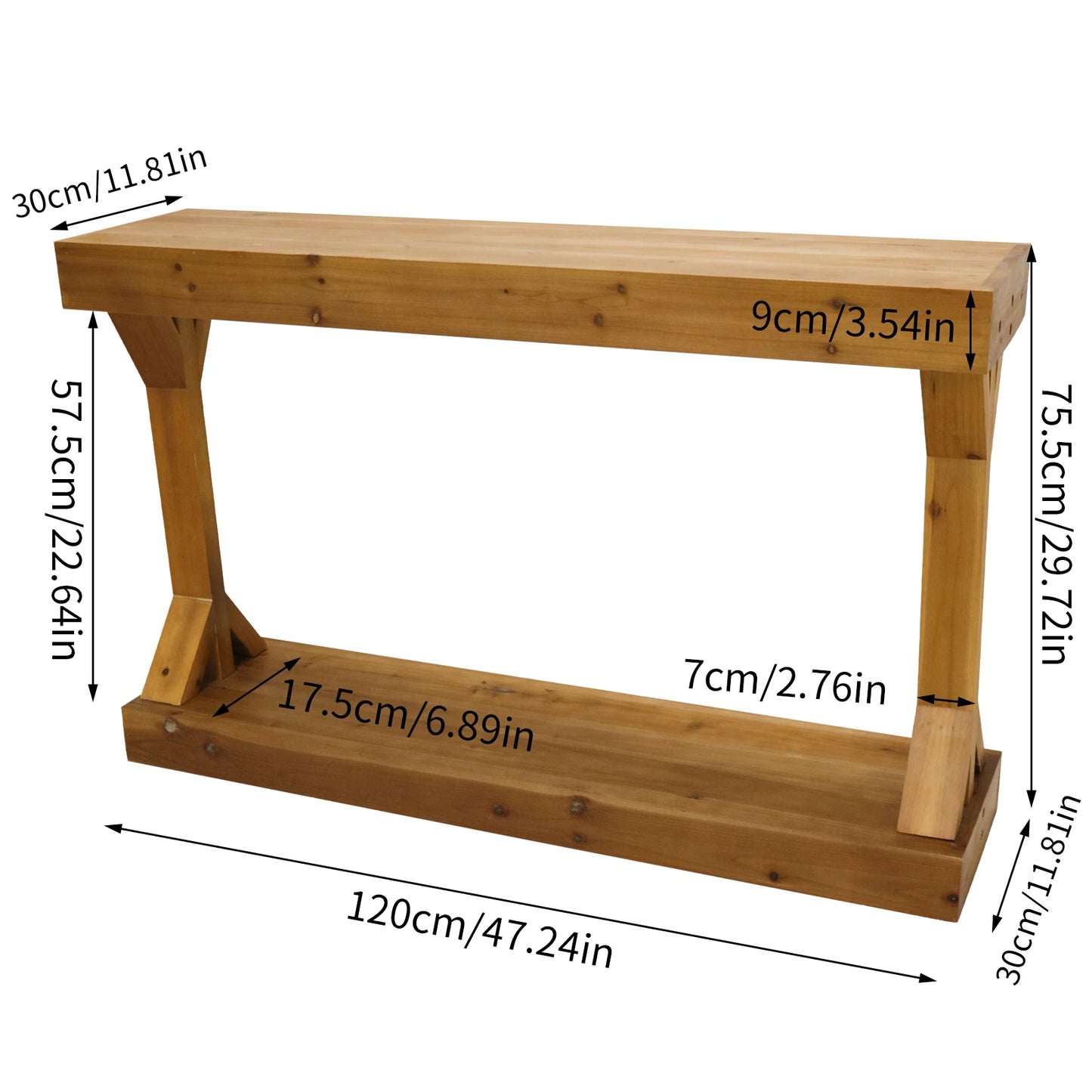 Luvodi Rustic Solid Wood Console Table With Storage Shelf