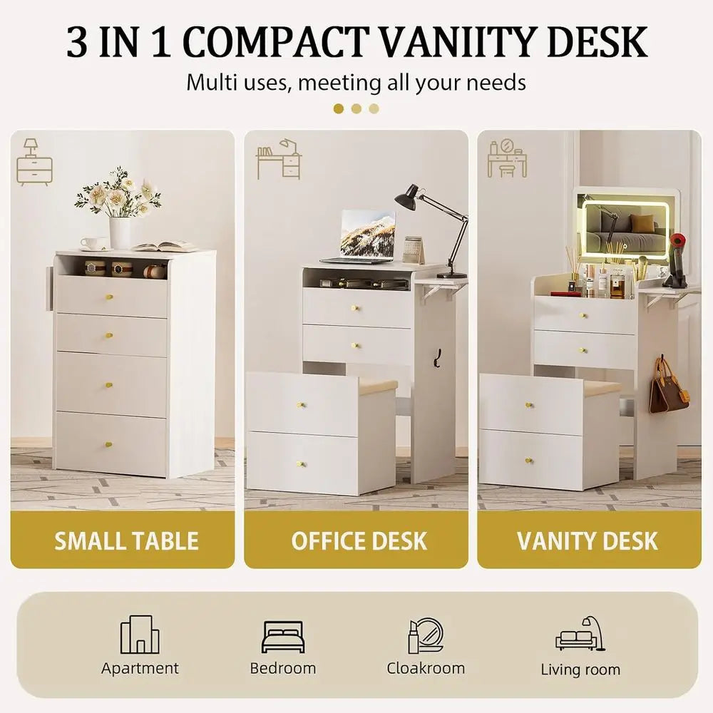 Wooden Makeup Vanity Desk With Mirror And Attached Lights