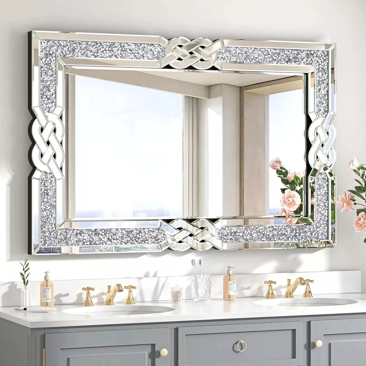Wisfor Crushed Diamond Wall Mirror With Decorative Crystal Frame