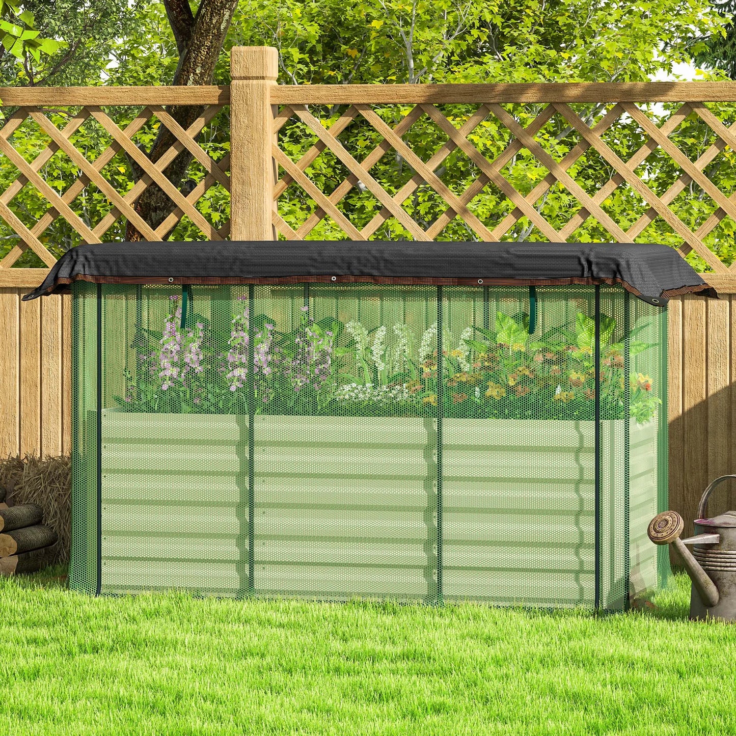 Galvanized Raised Garden Bed With Crop Cage And Shade Cover