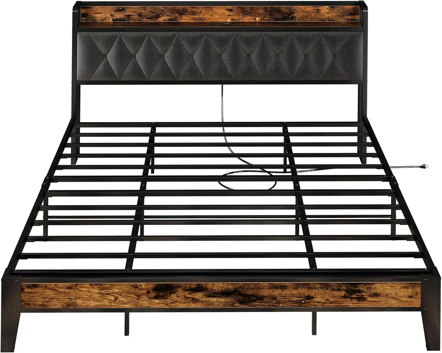 Modern Upholstered Bed Frame With Storage Headboard And Charging Ports