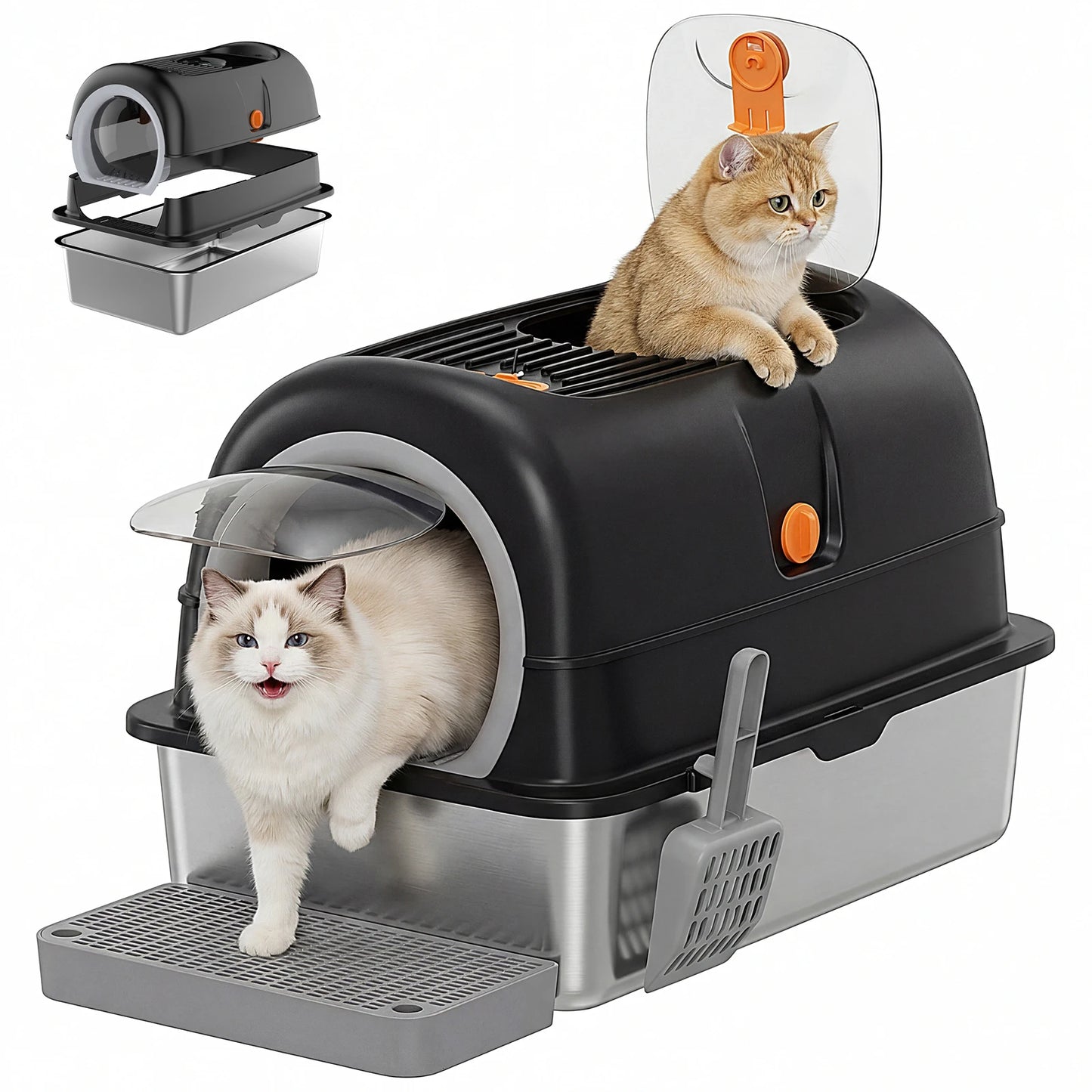 JHK Stainless Steel Cat Litter Box With Enclosed Design