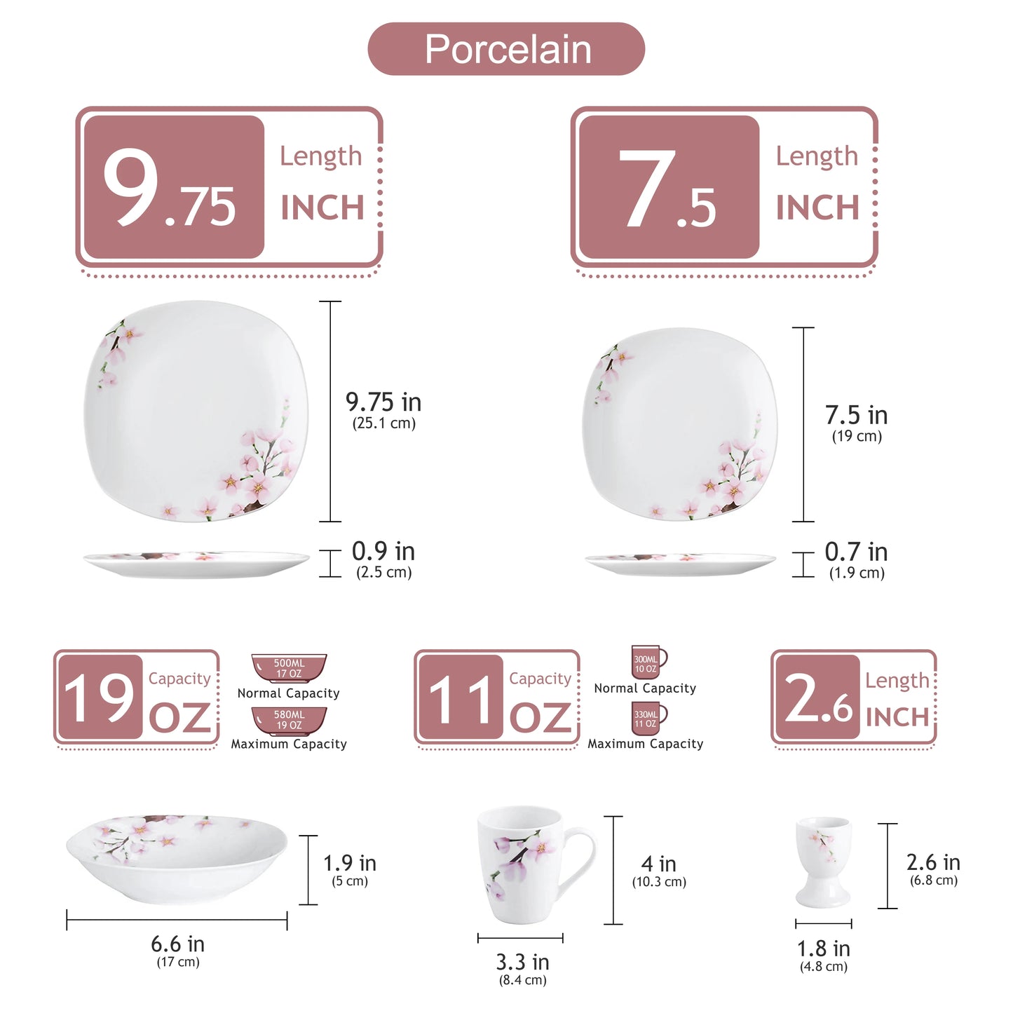 Malacasa Floral Porcelain Dinnerware Set Service For Six