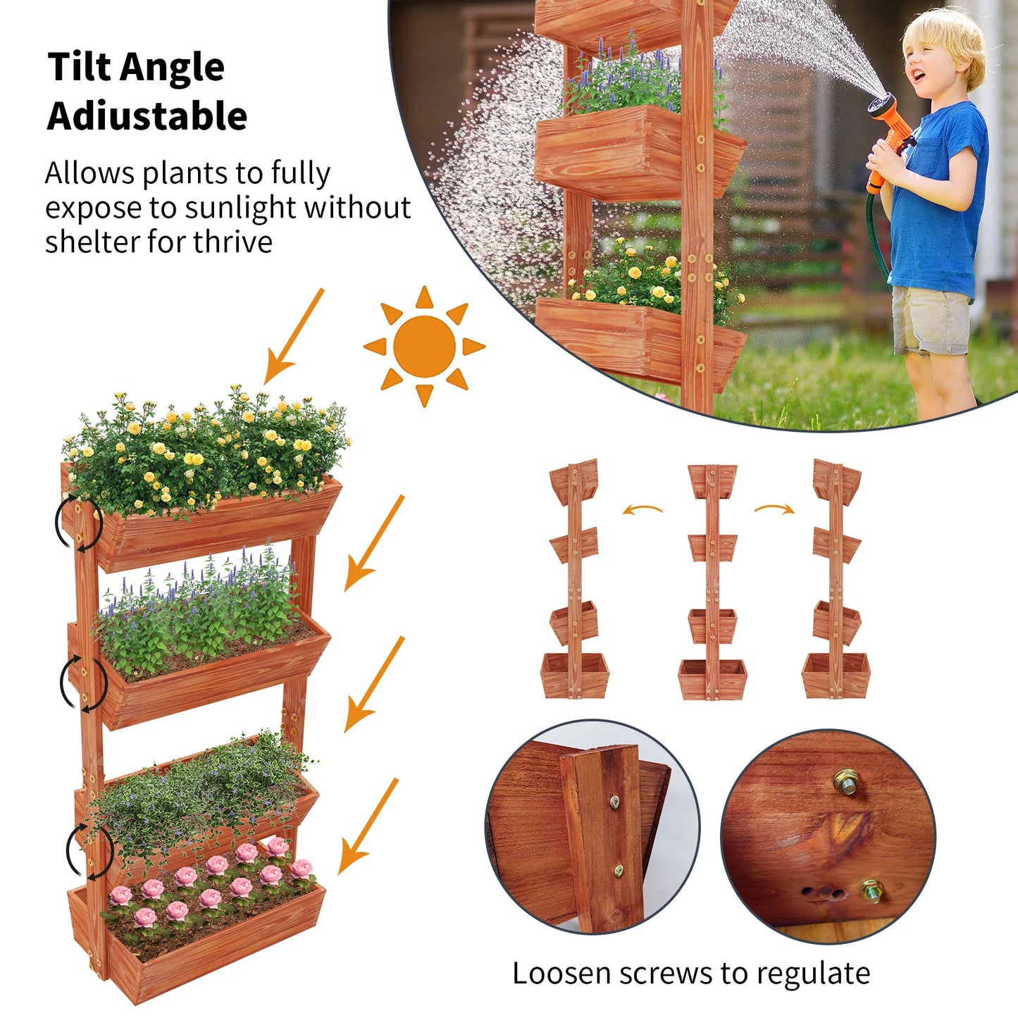 Four Tier Solid Wood Raised Garden Bed Planter Stand