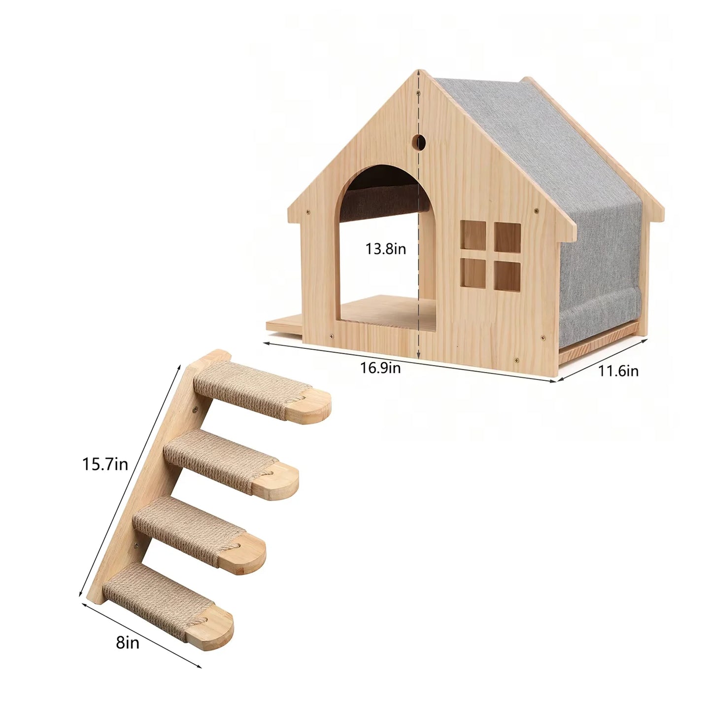 Wooden Wall Mounted Cat Condo Villa Shelf For Cats