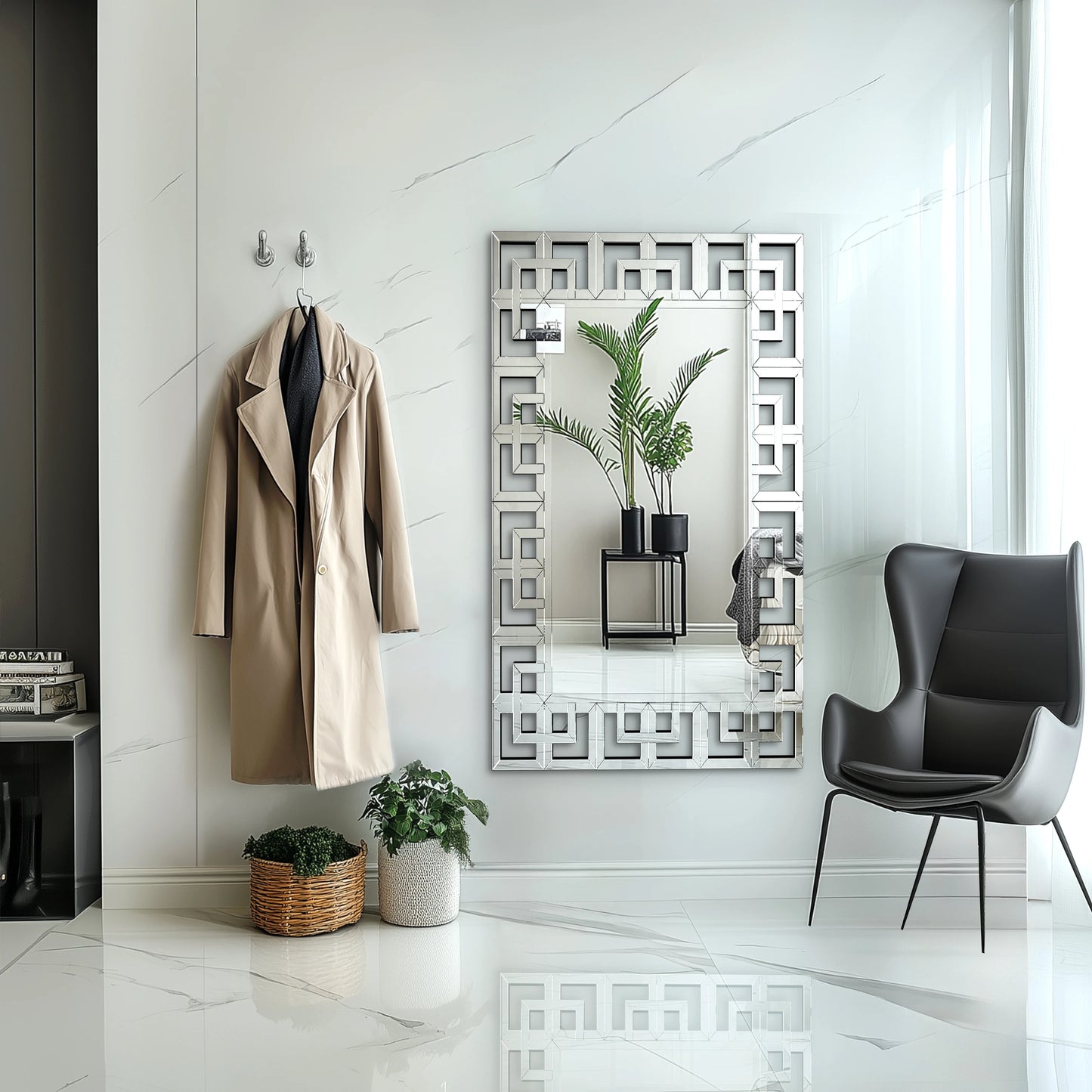 Venetian Beveled Glass Wall Mirror Rectangle Frame Wall Decor