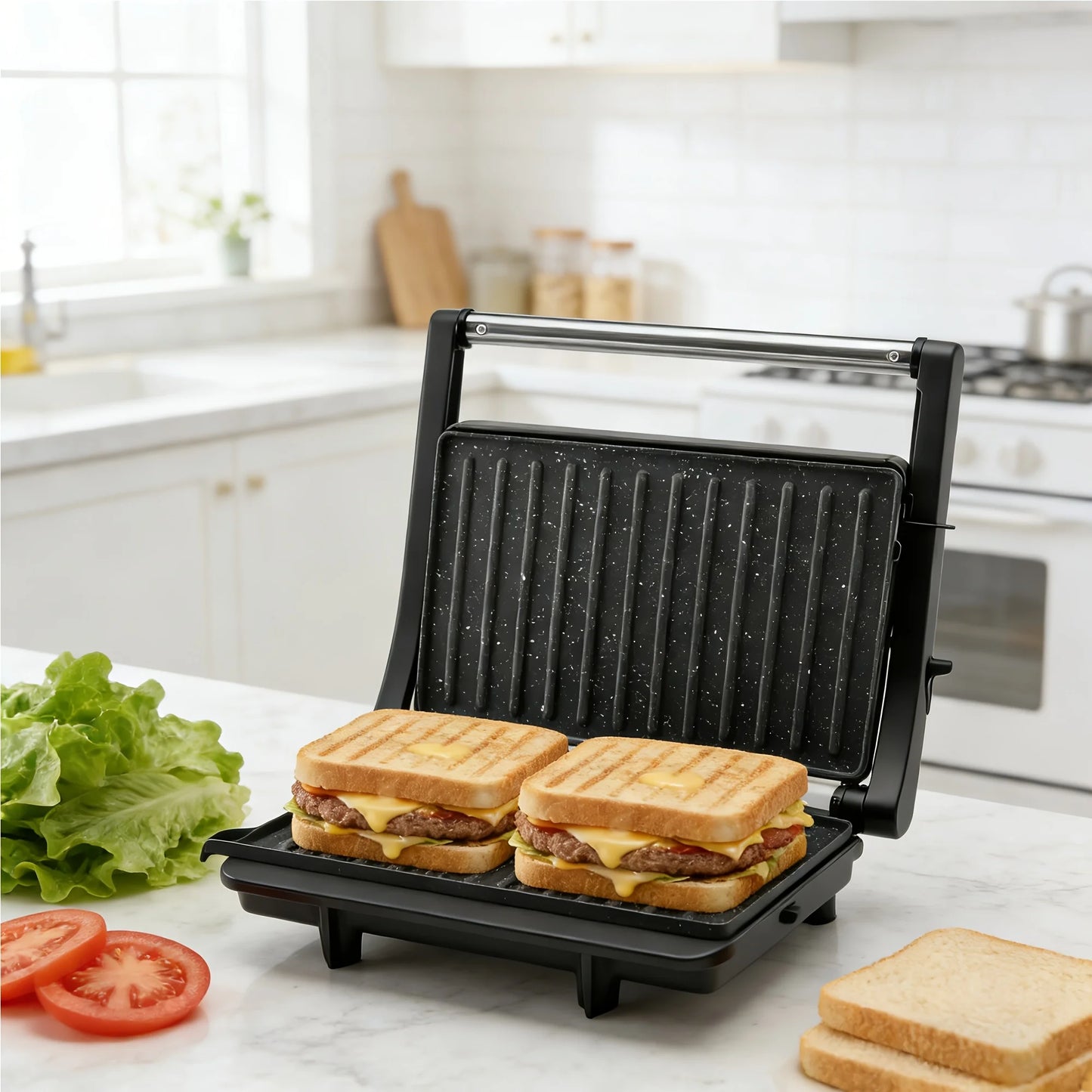 3-In-1 Electric Indoor Grill Panini Press With Nonstick Plates