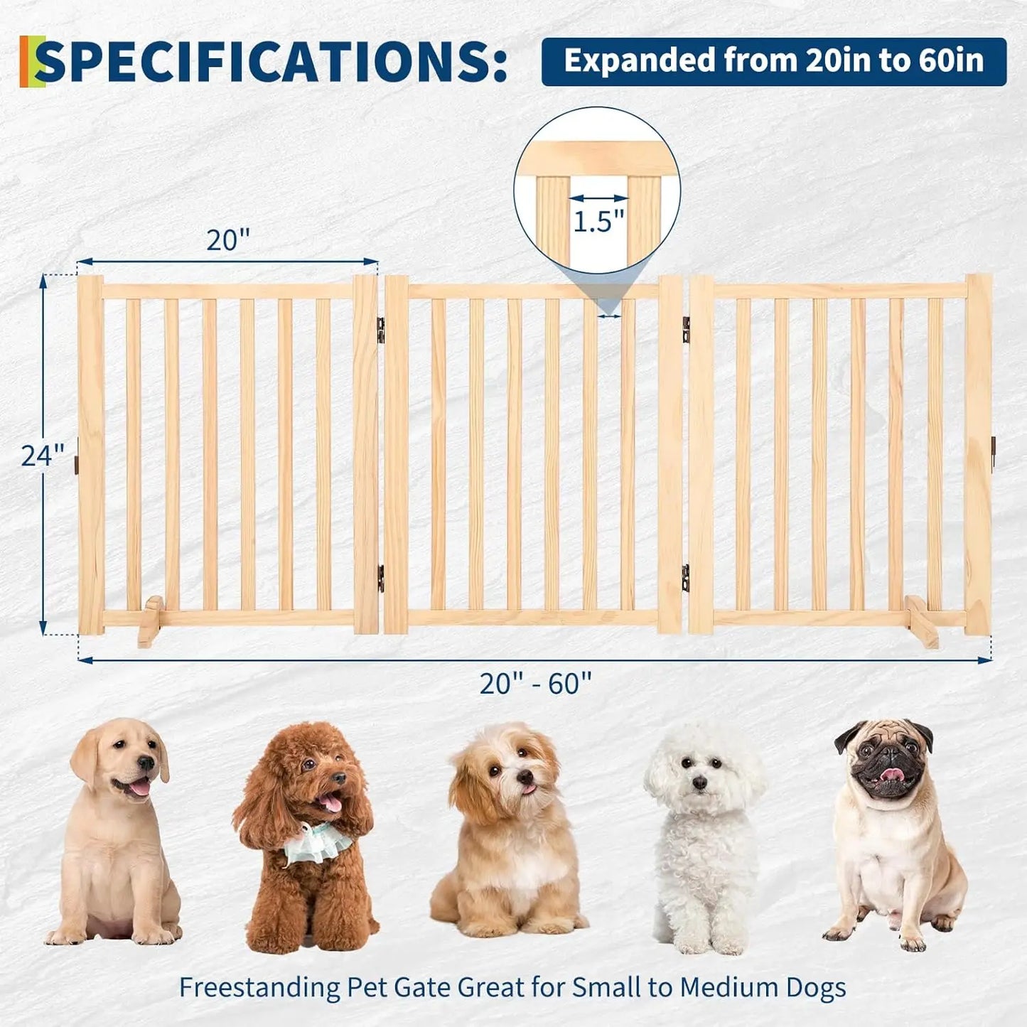 HiMISS Freestanding Wooden Dog Gate For Doorways And Stairs