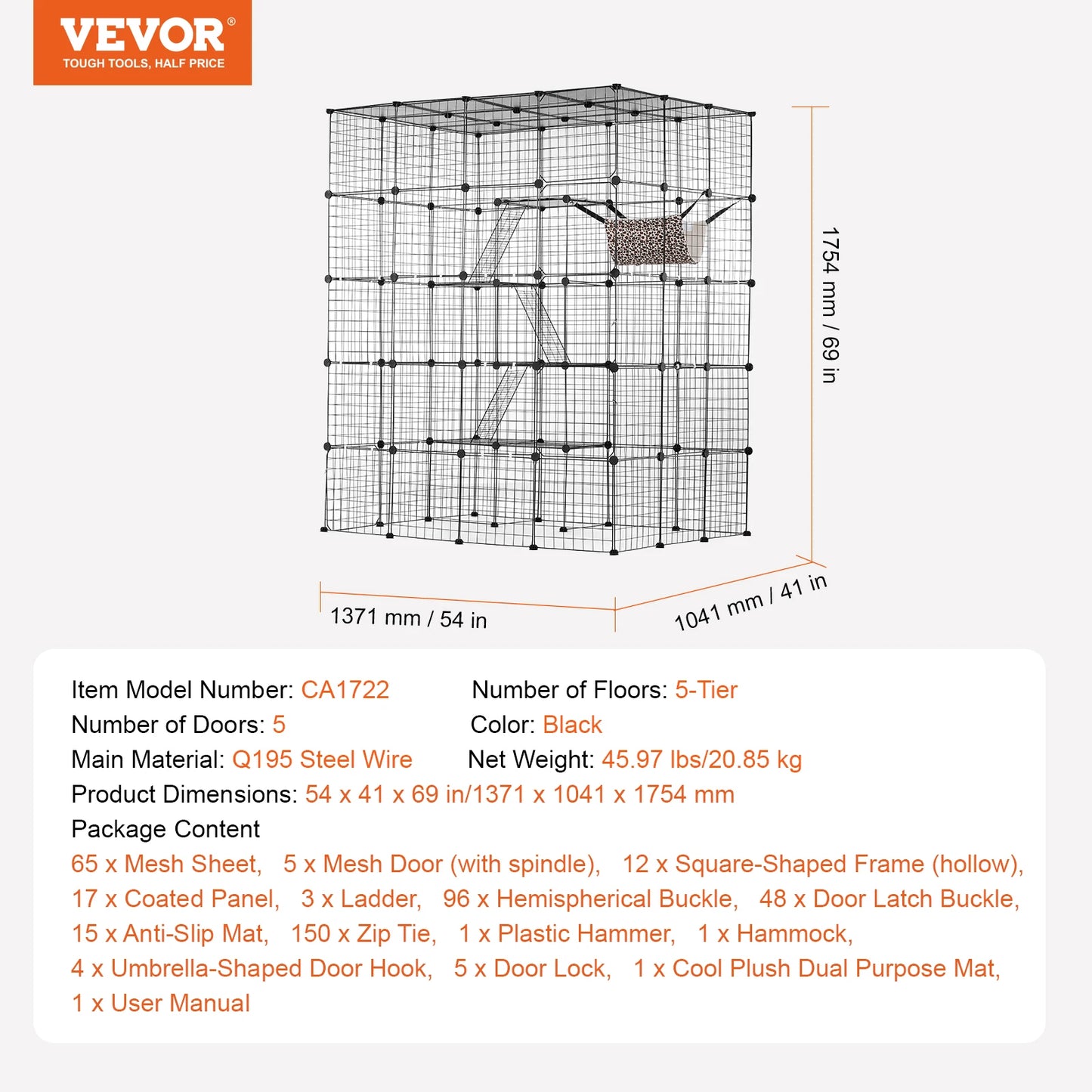 SucceBuy Large Cat Cage Detachable Metal Wire Enclosure