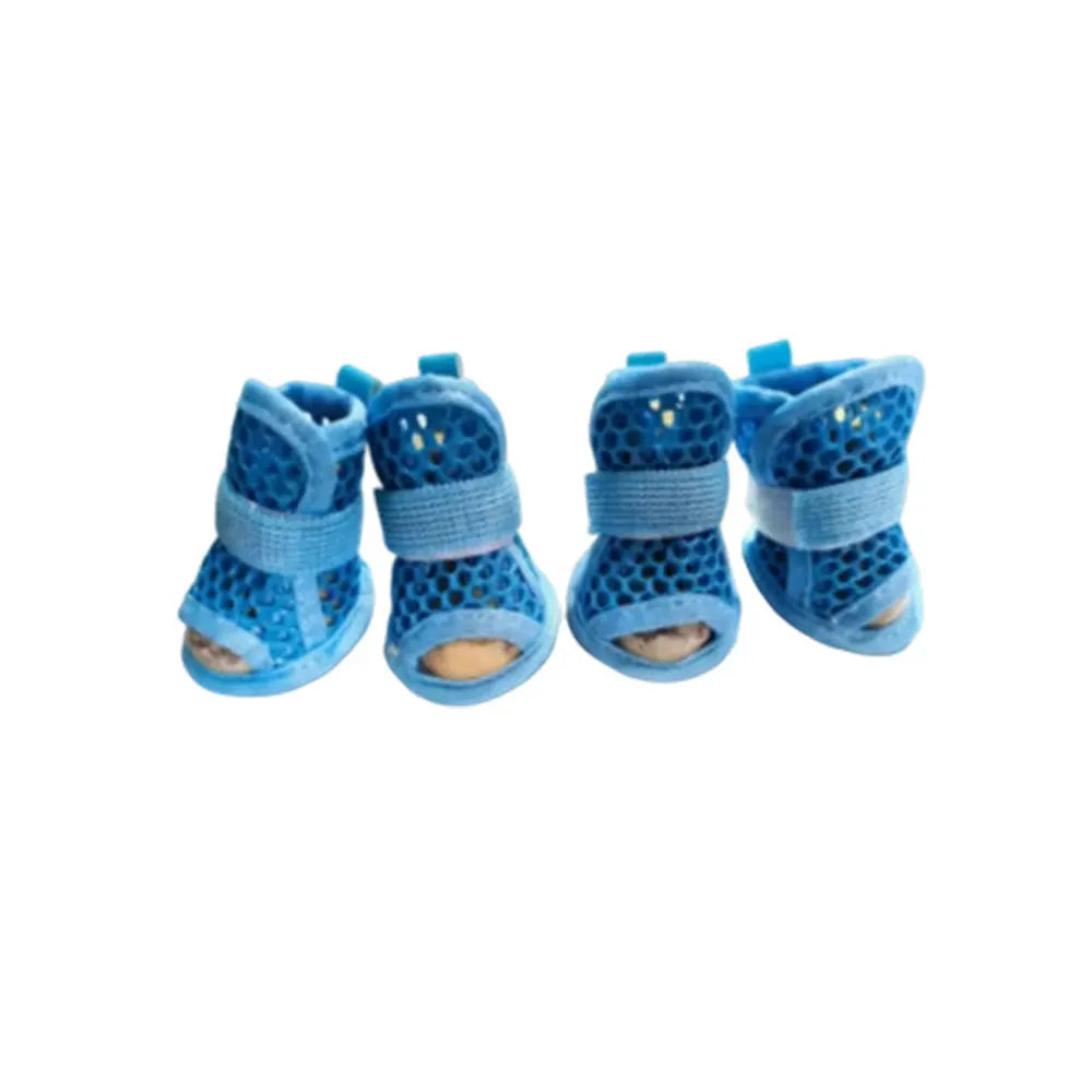 4 Pack Cute Mesh Dog Shoes Non Slip Soft Sole Boots With Elastic Straps