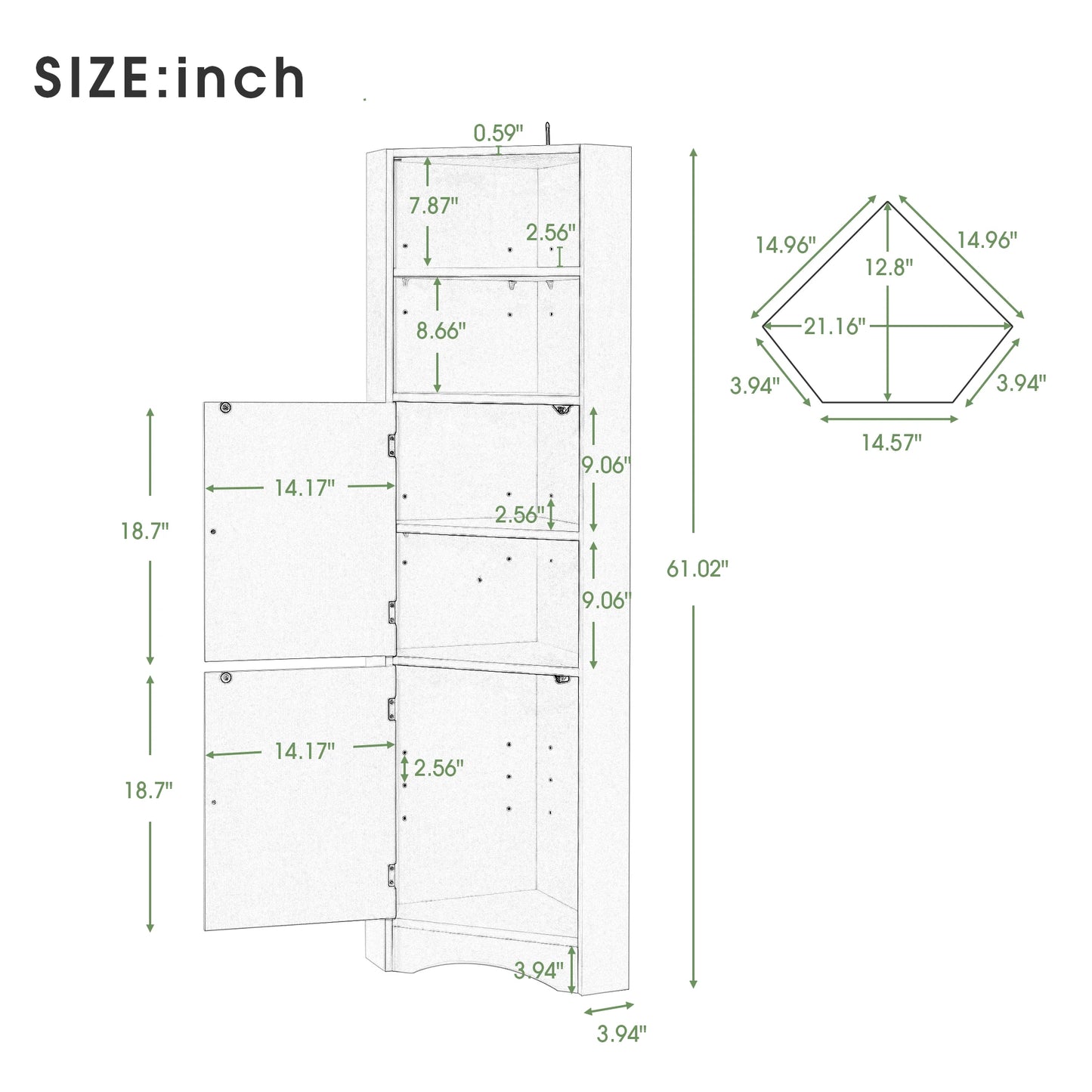 Tall Bathroom Corner Cabinet With Doors And Adjustable Shelves