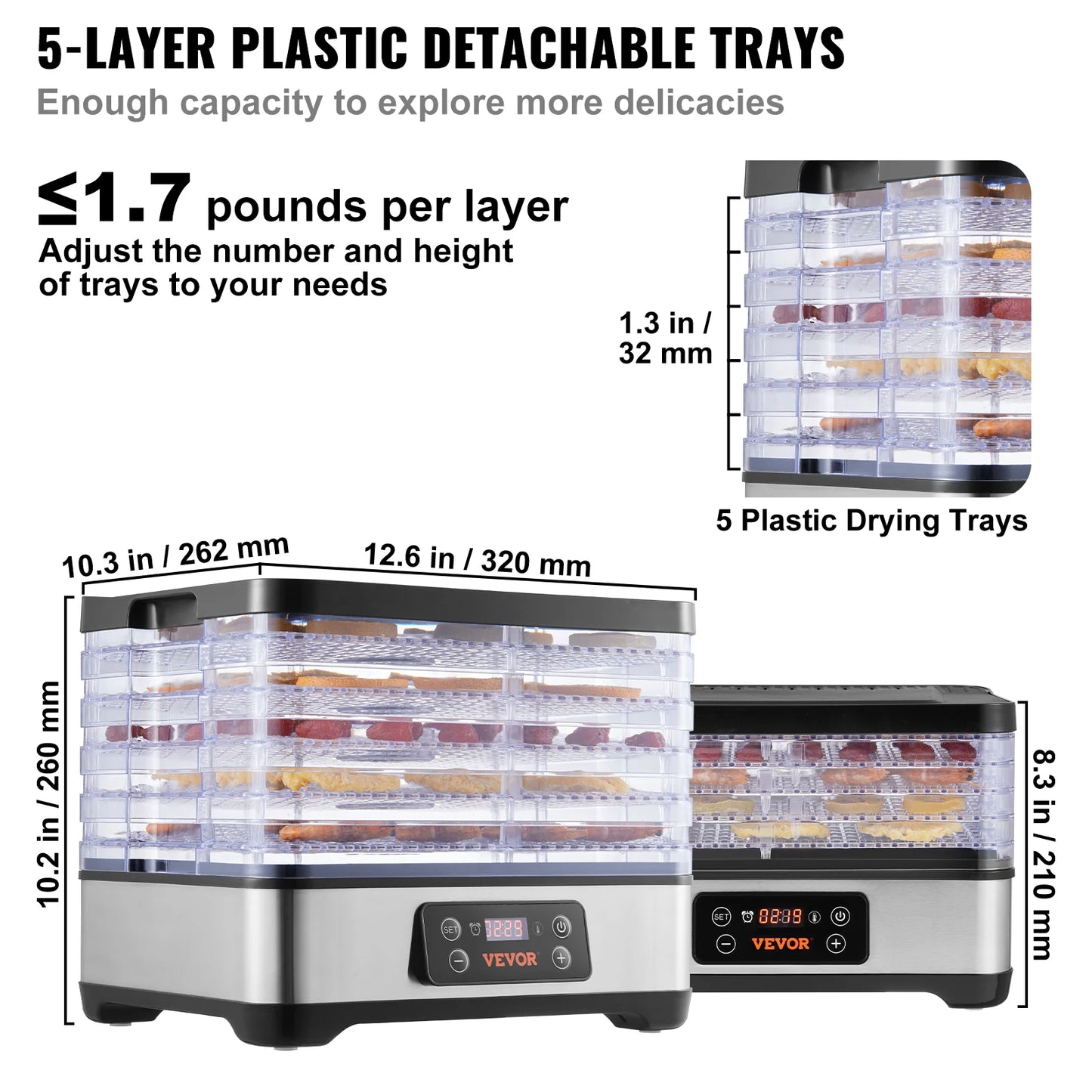 Vevor 5 Tray Electric Food Dehydrator With Digital Controls