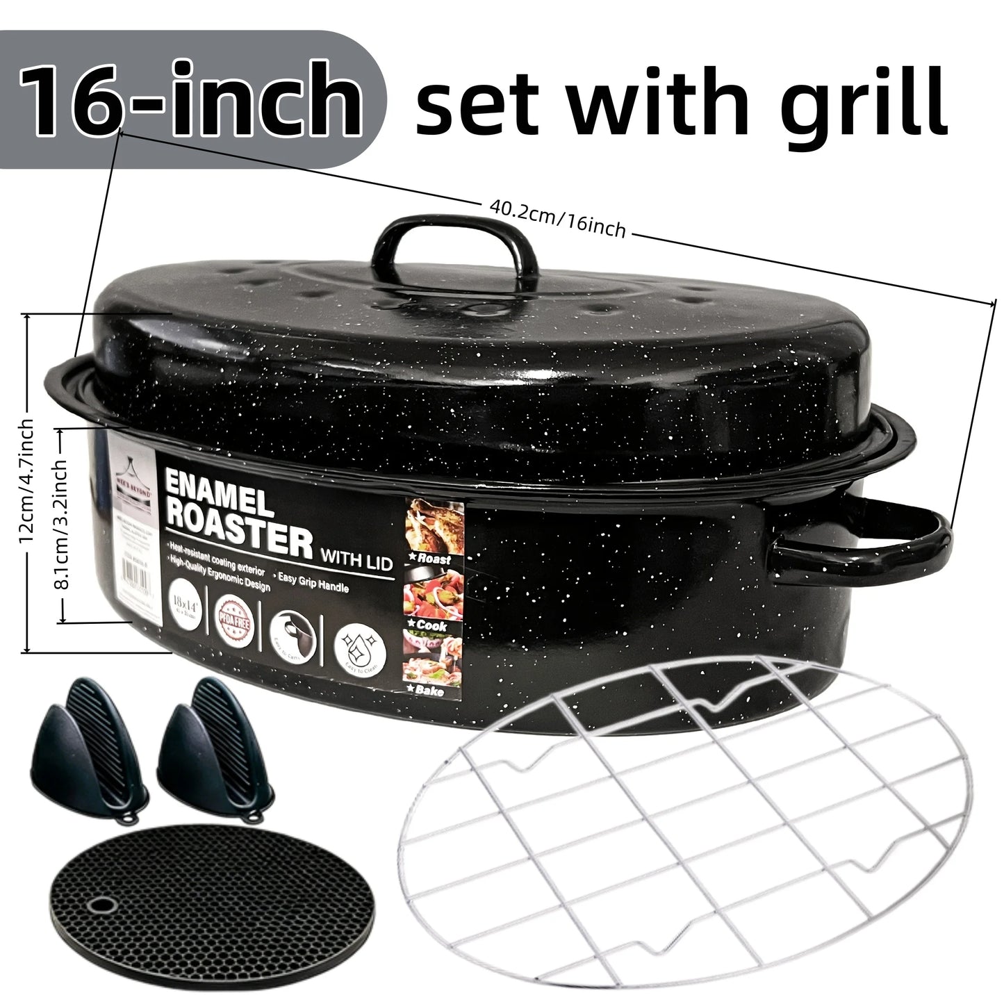 Enamel Carbon Steel Oval Roasting Pan With Lid For Turkey And Vegetables