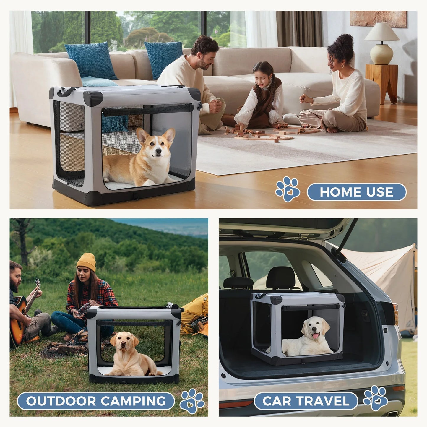 JHK Foldable Soft Dog Crate With Durable Metal Frame