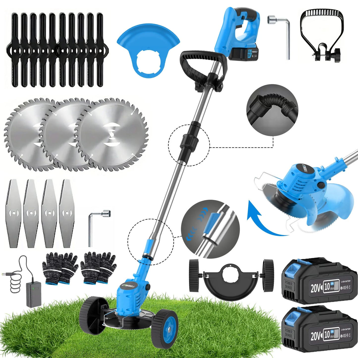 Firehelp 3-In-1 Cordless Weed Trimmer And Lawn Mower With Rotating Head