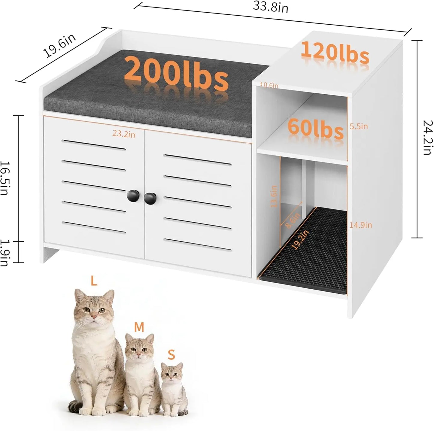 HiMISS Cat Litter Box Enclosure Cabinet With Scratch Pad