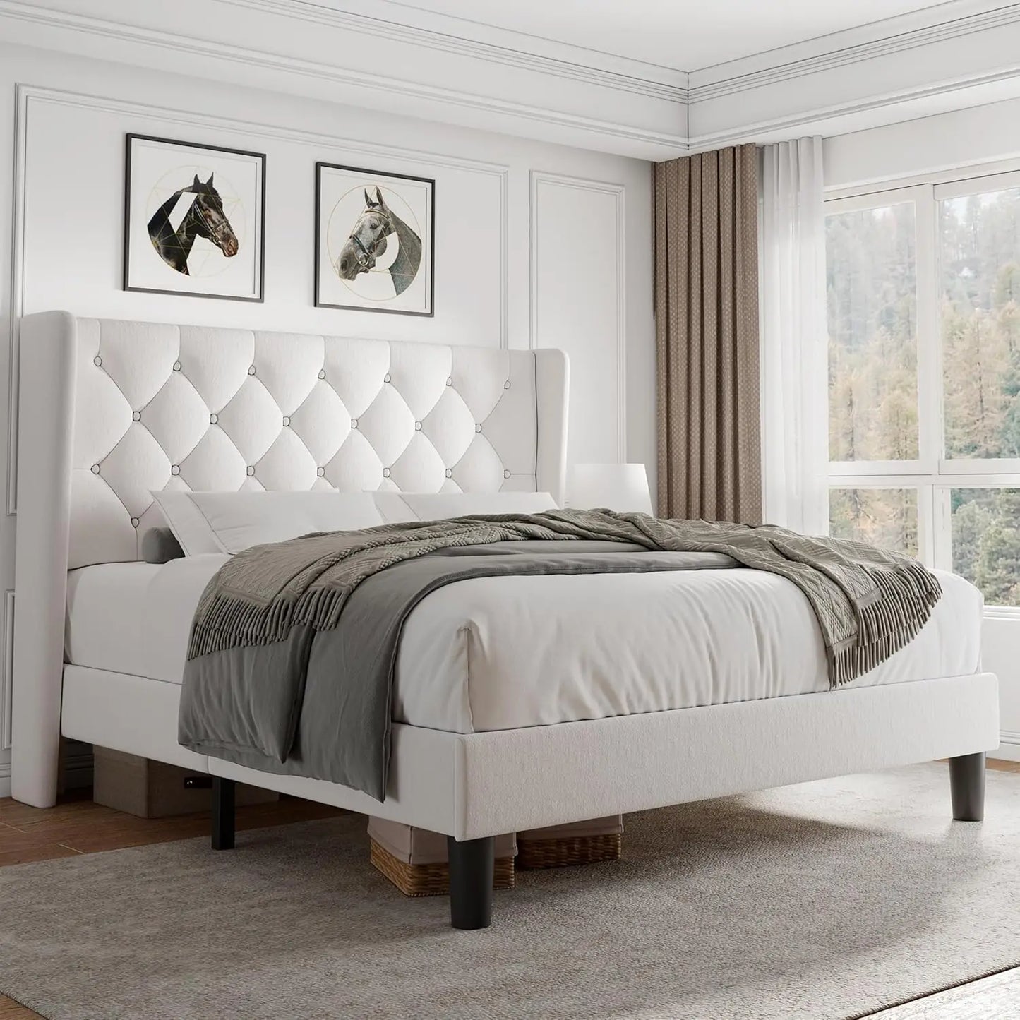 Velvet Platform Bed Frame With Button Tufted Upholstery Noise Free Assembly