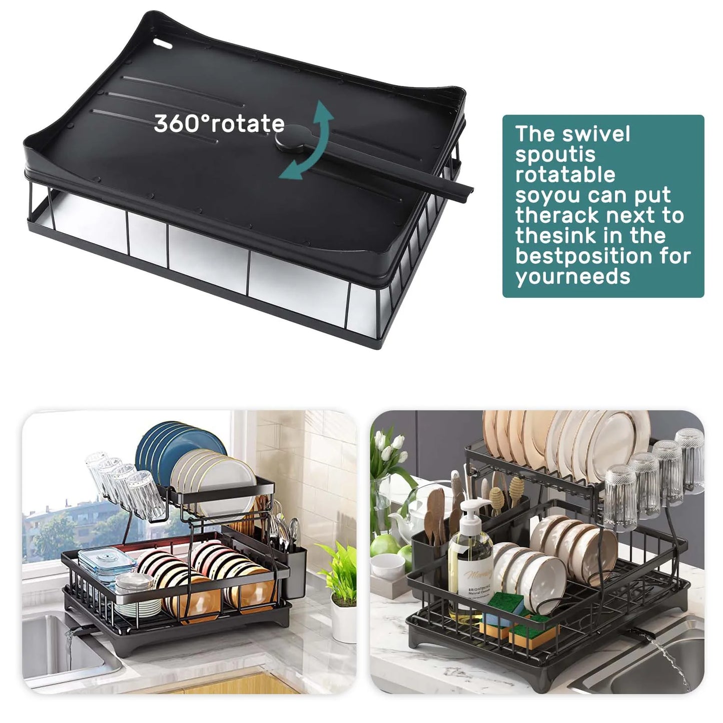 Professional Two Tier Metal Dish Drying Rack For Kitchen Countertops