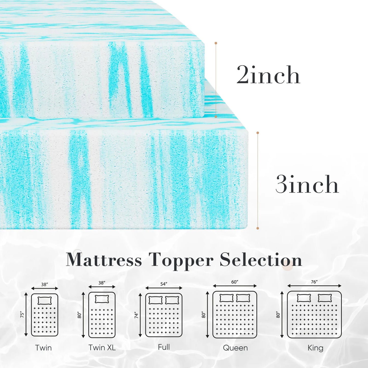 JHK High Density Memory Foam Mattress Topper Gel Cooling