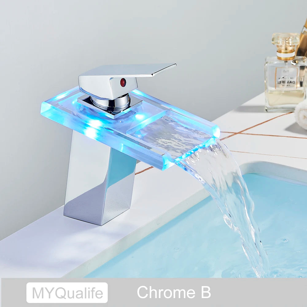 MYQualife LED Color Changing Waterfall Basin Sink Faucet