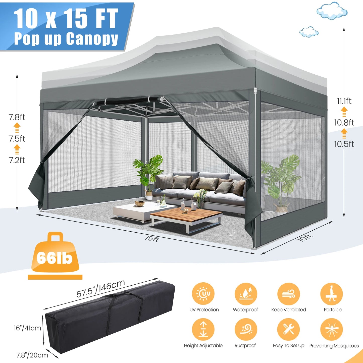 HOTEEL Heavy Duty Pop Up Gazebo With Mosquito Netting Walls
