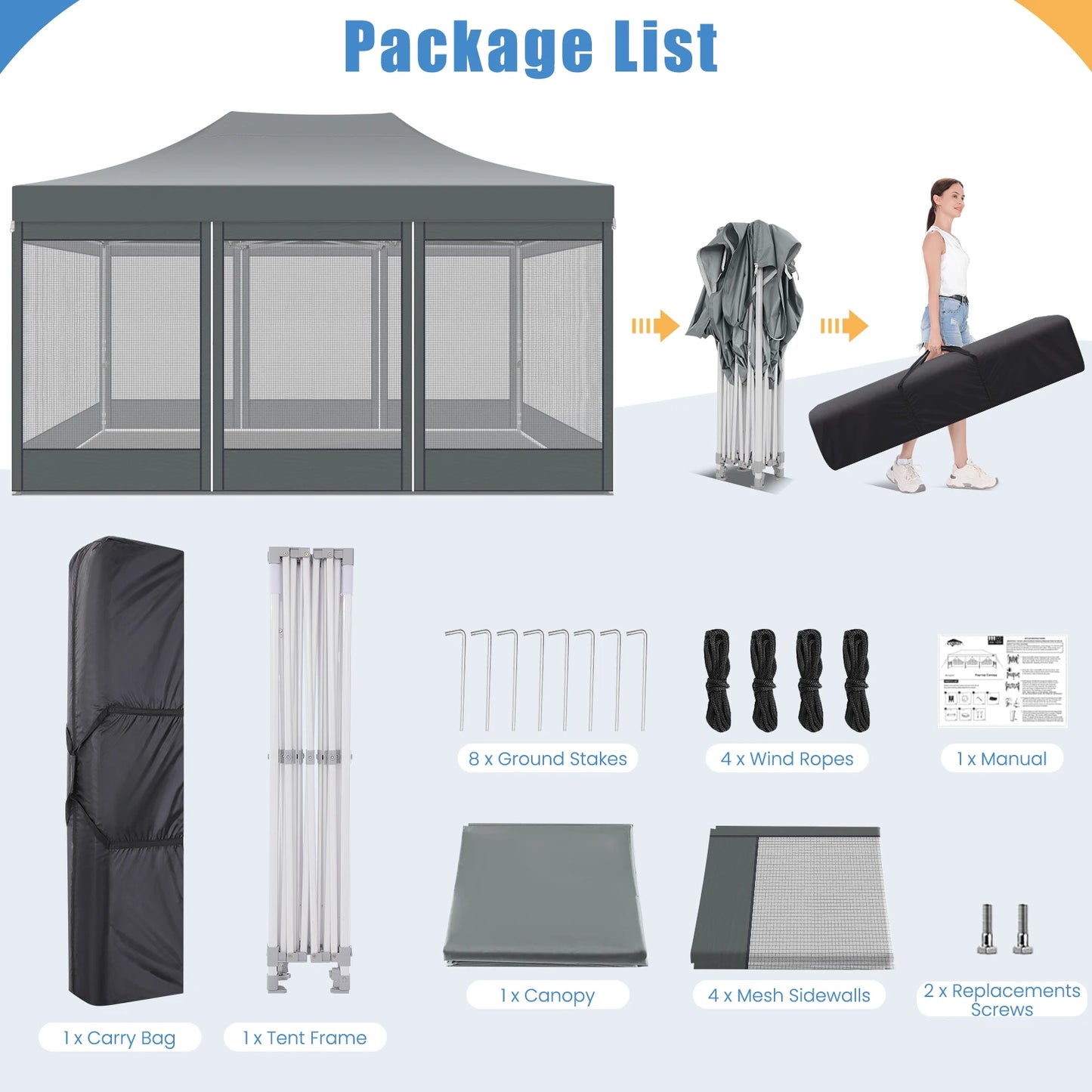 HOTEEL Heavy Duty Pop Up Gazebo With Mosquito Netting Walls