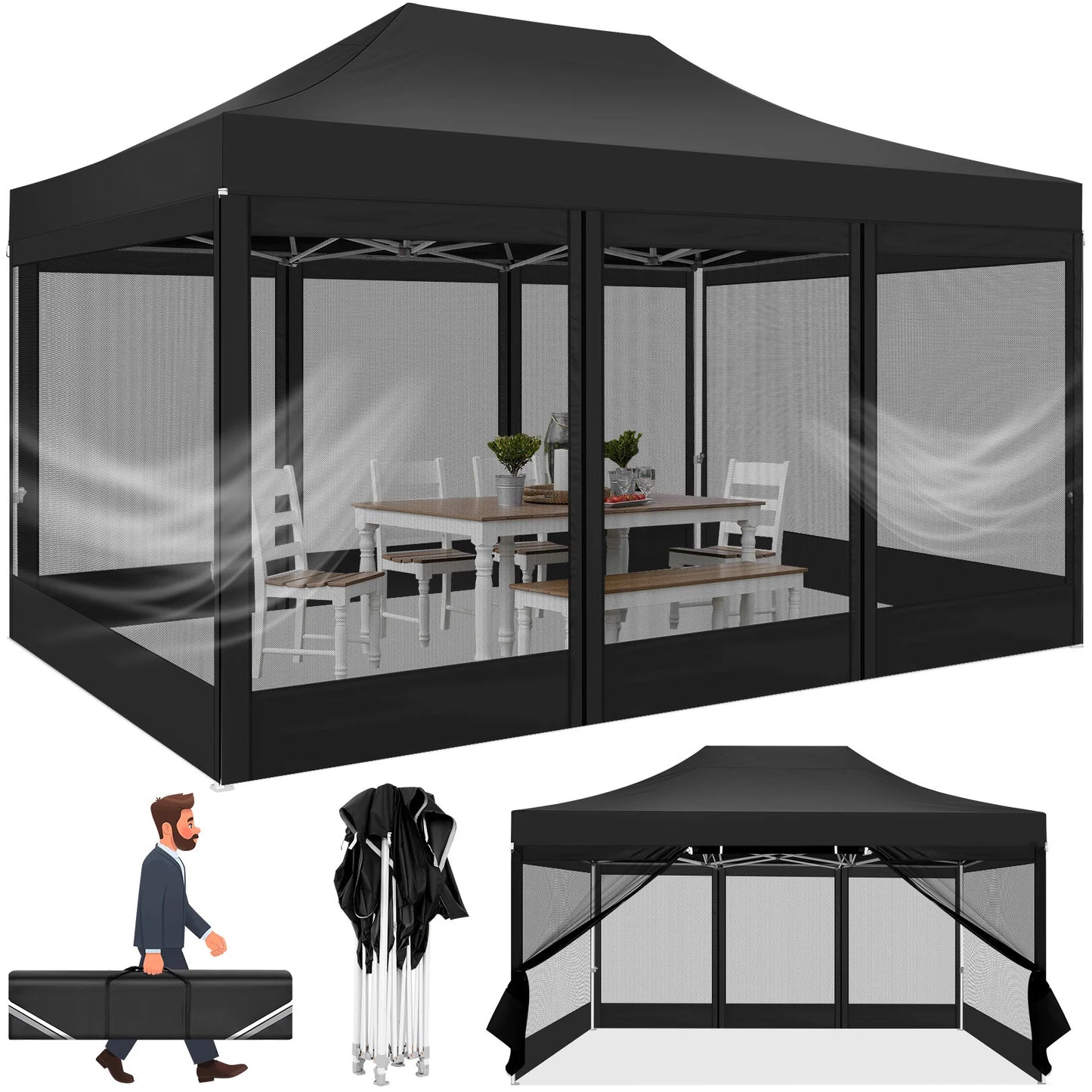 HOTEEL Heavy Duty Pop Up Gazebo With Mosquito Netting Walls