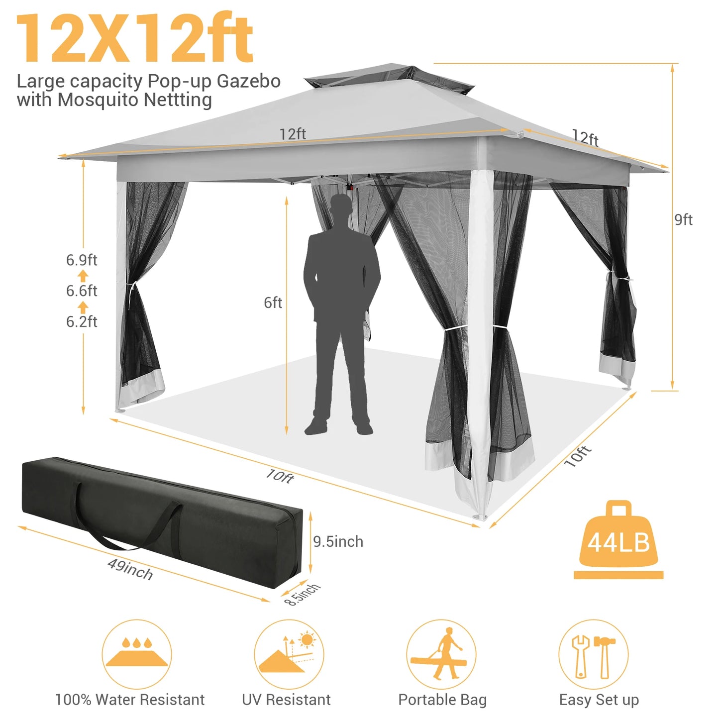 Tooluck Pop Up Gazebo With Mosquito Netting And Sidewalls