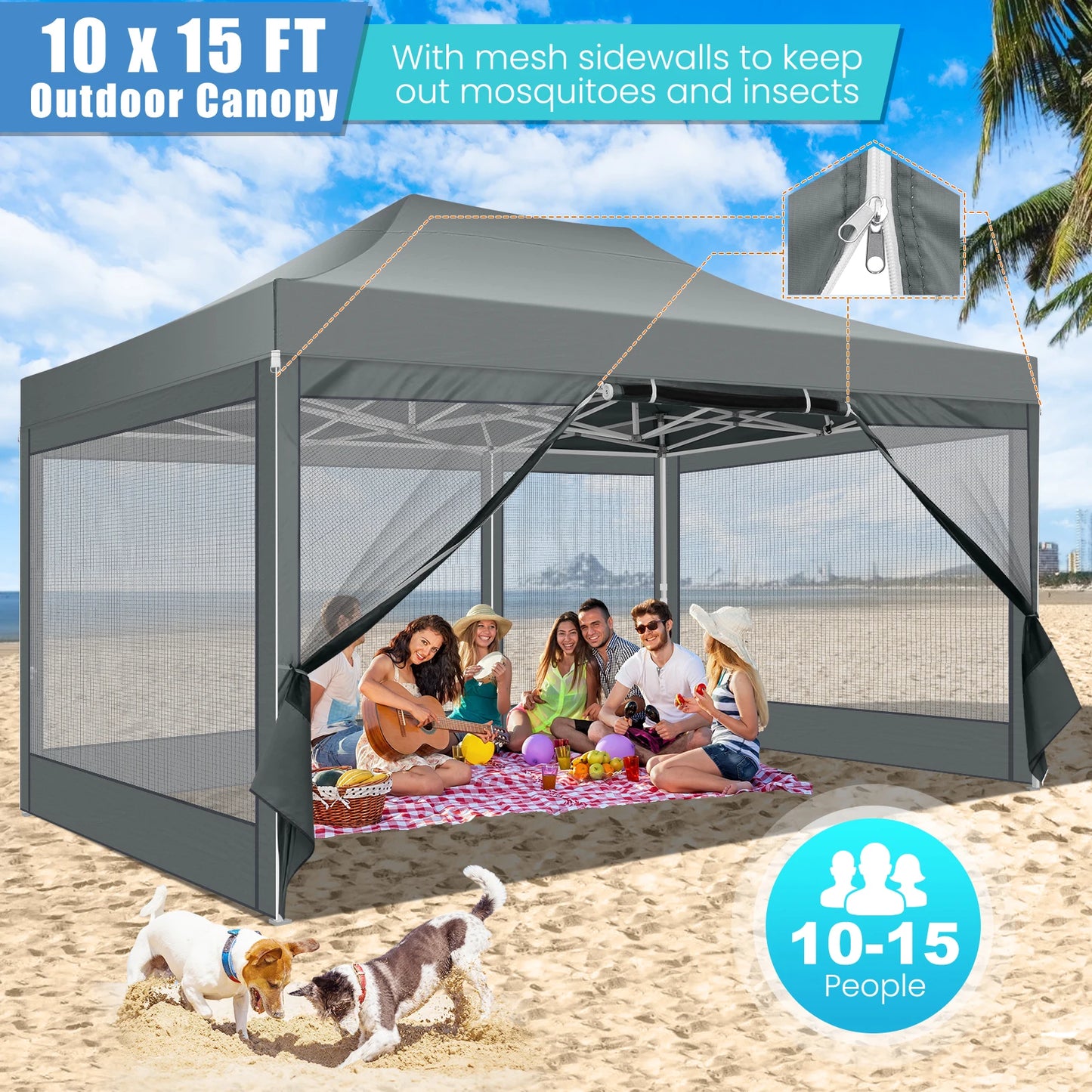 HOTEEL Heavy Duty Pop Up Gazebo With Mosquito Netting Walls