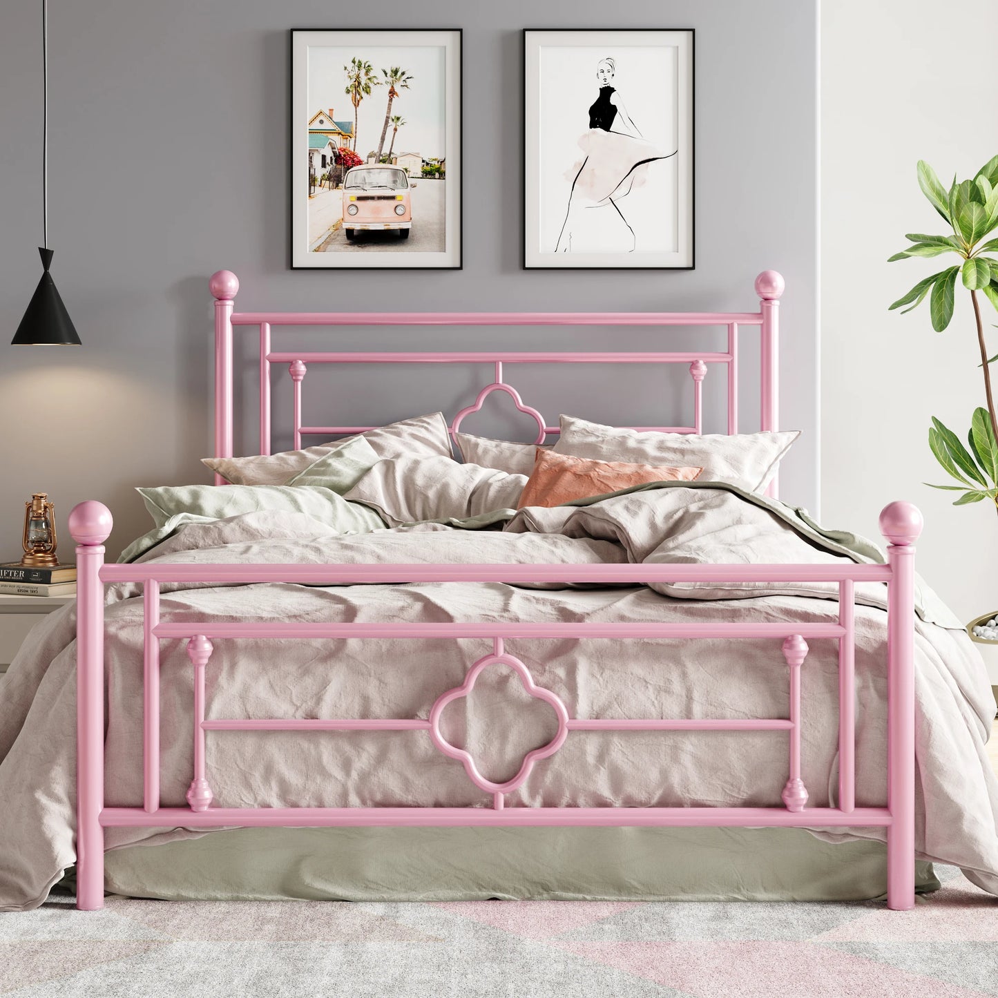 HOOMIC Vintage Victorian Metal Platform Bed Frame With Headboard