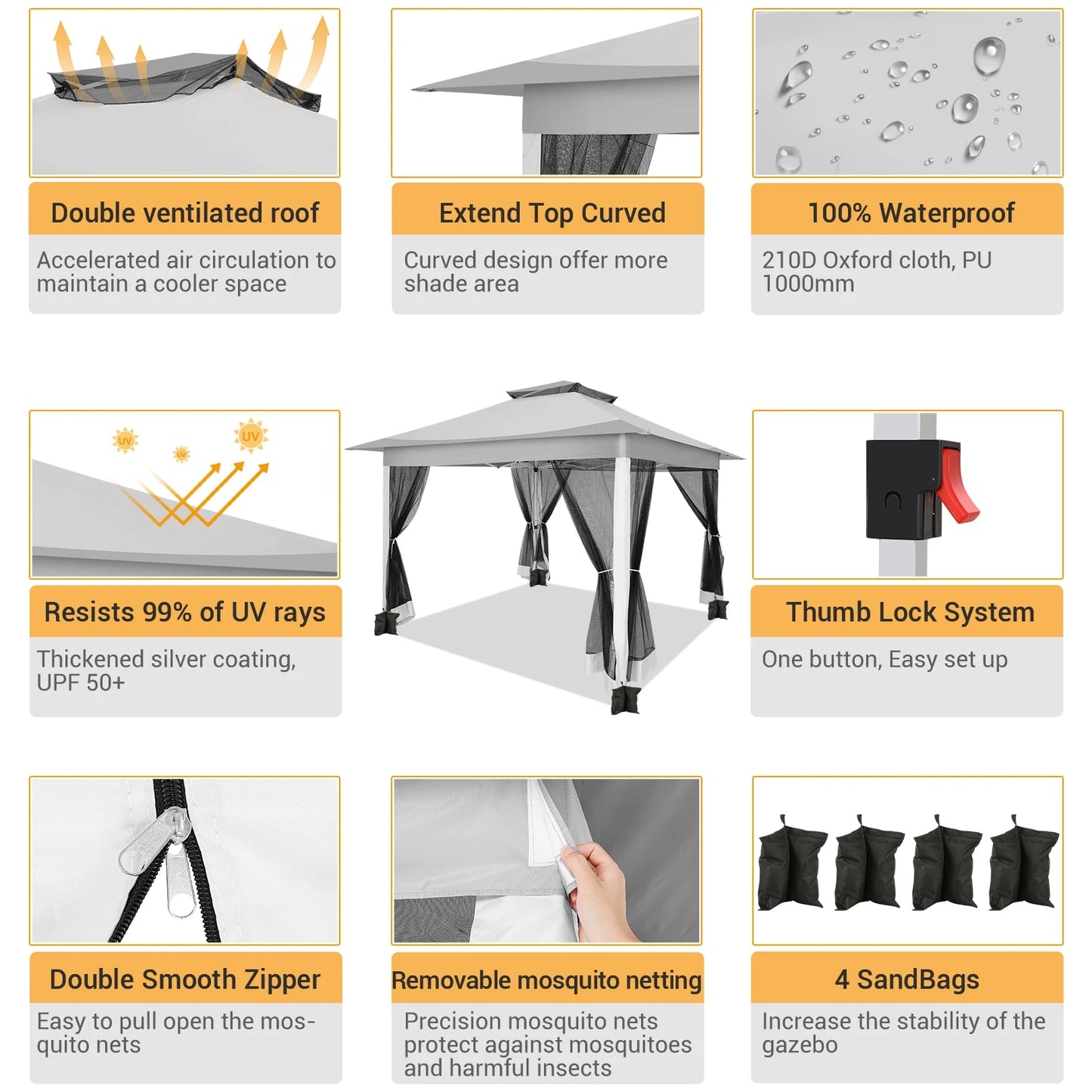 Tooluck Pop Up Gazebo With Mosquito Netting And Sidewalls
