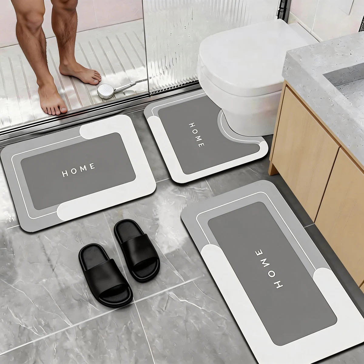Bath Toilet Rug Set 3 Piece Absorbent Quick Dry Bathroom