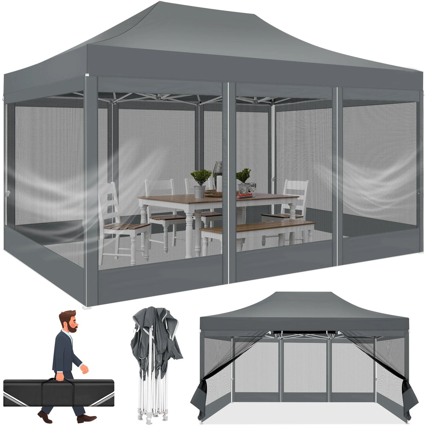 HOTEEL Heavy Duty Pop Up Gazebo With Mosquito Netting Walls