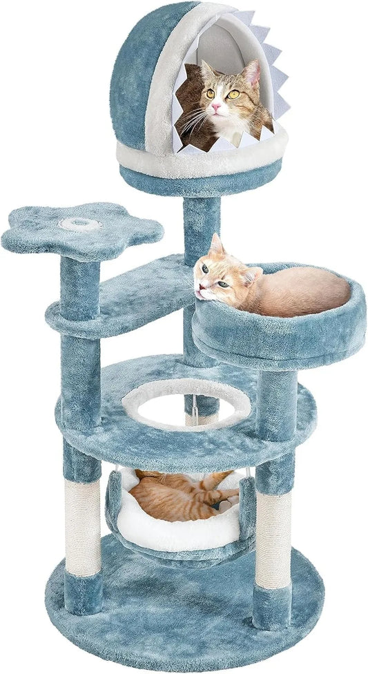 Ocean-Themed Cat Tree With Shark Mouth Nest And Sea Star Shapes