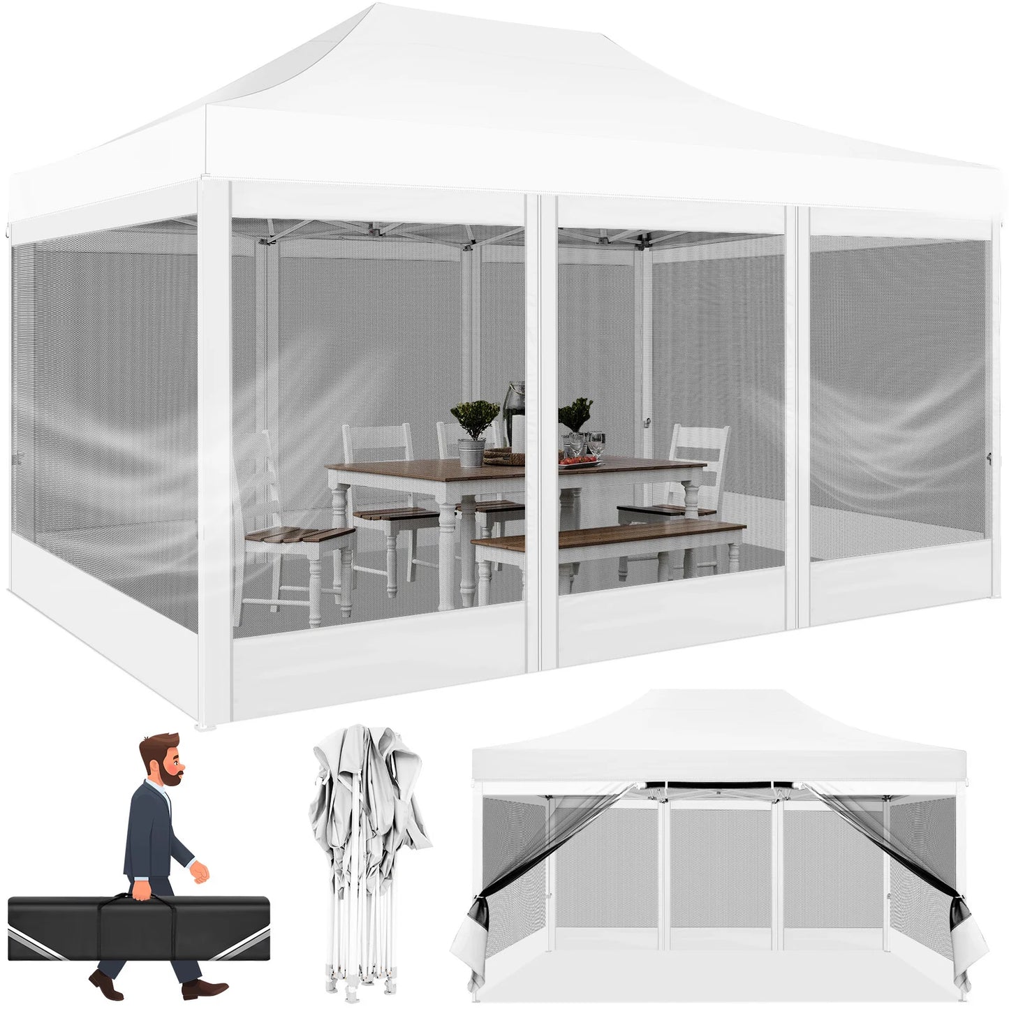 HOTEEL Heavy Duty Pop Up Gazebo With Mosquito Netting Walls