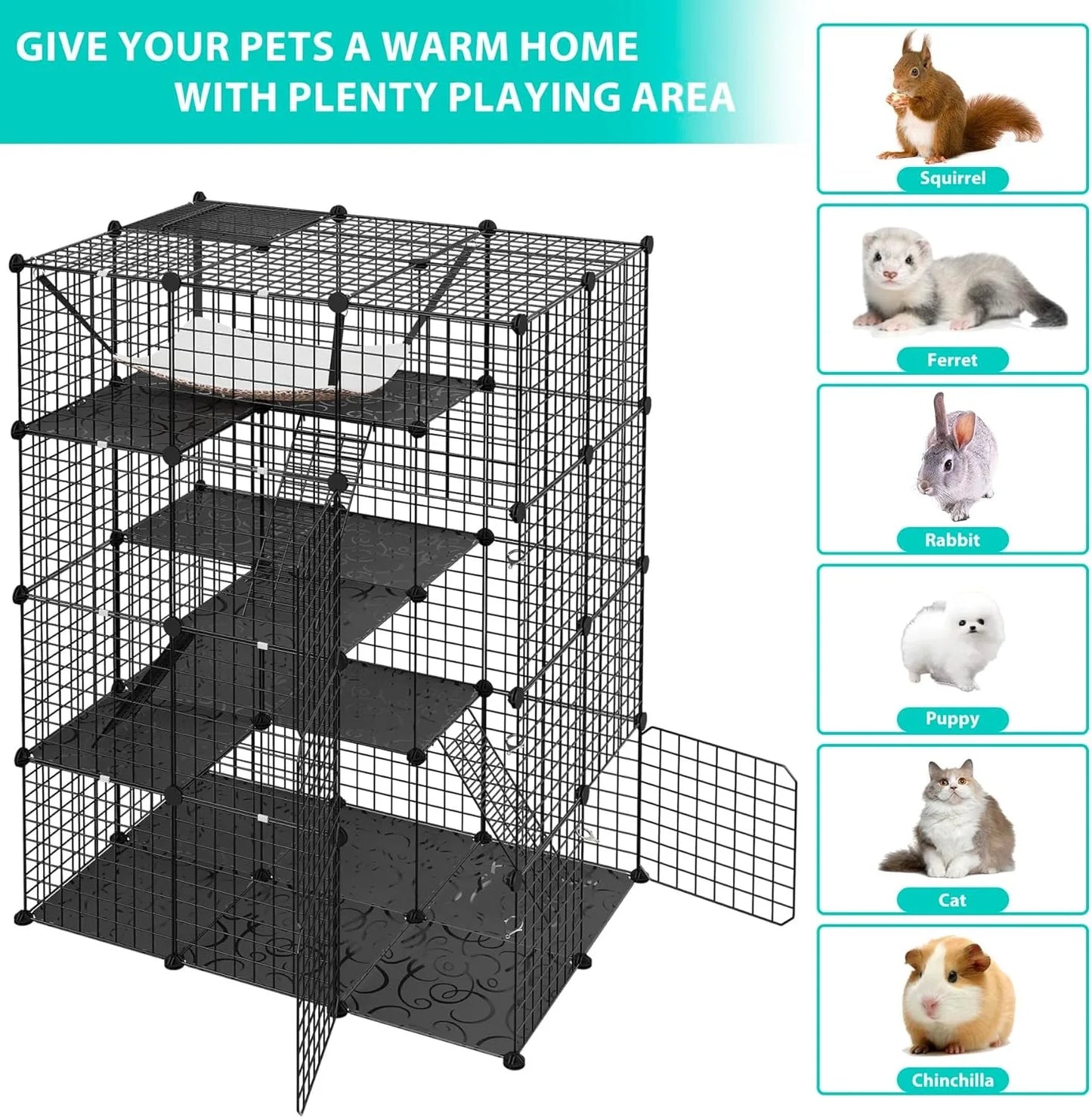4 Tier Cat Cage Indoor Playpen With Hammock For Cats