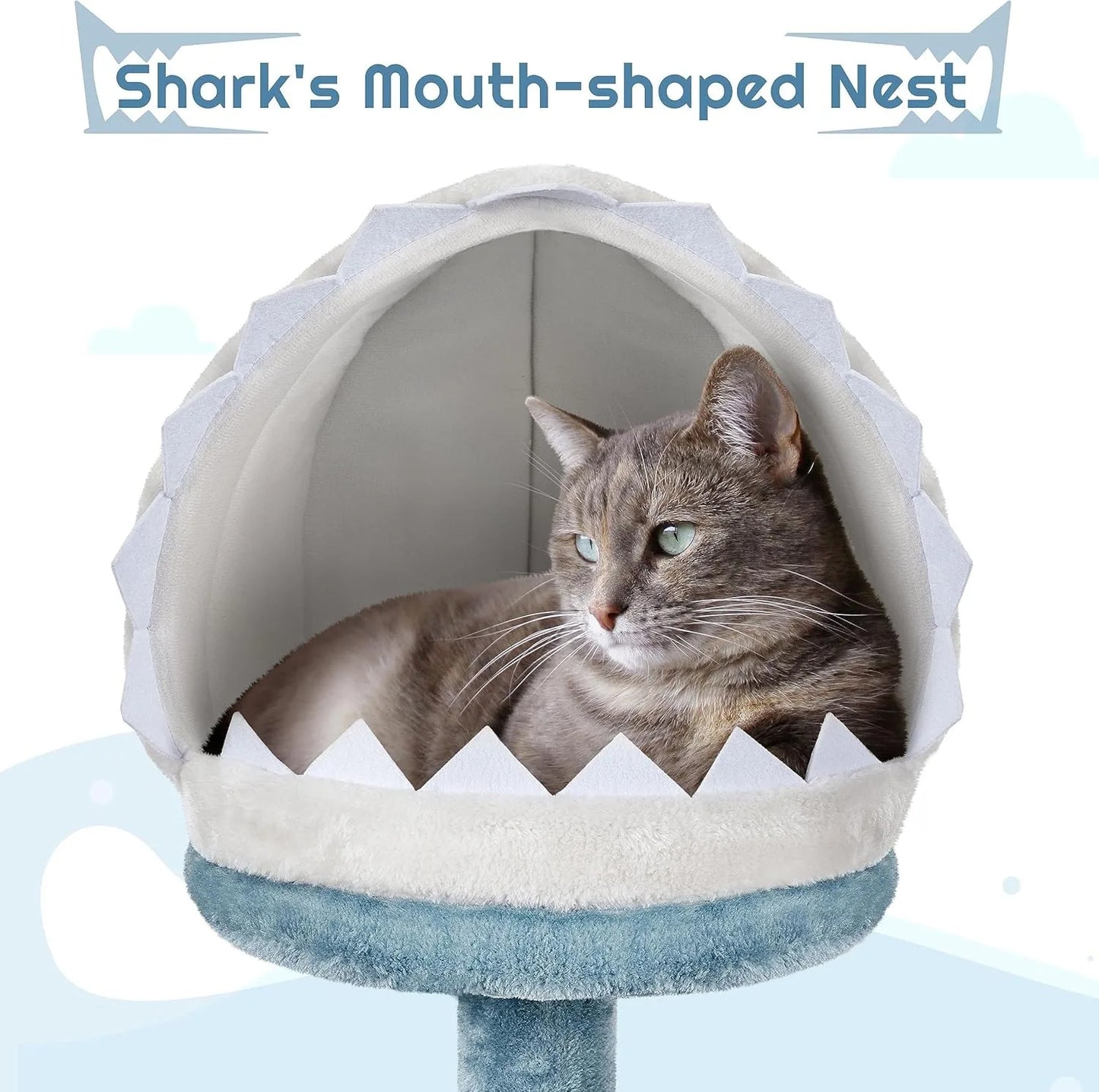 Ocean-Themed Cat Tree With Shark Mouth Nest And Sea Star Shapes