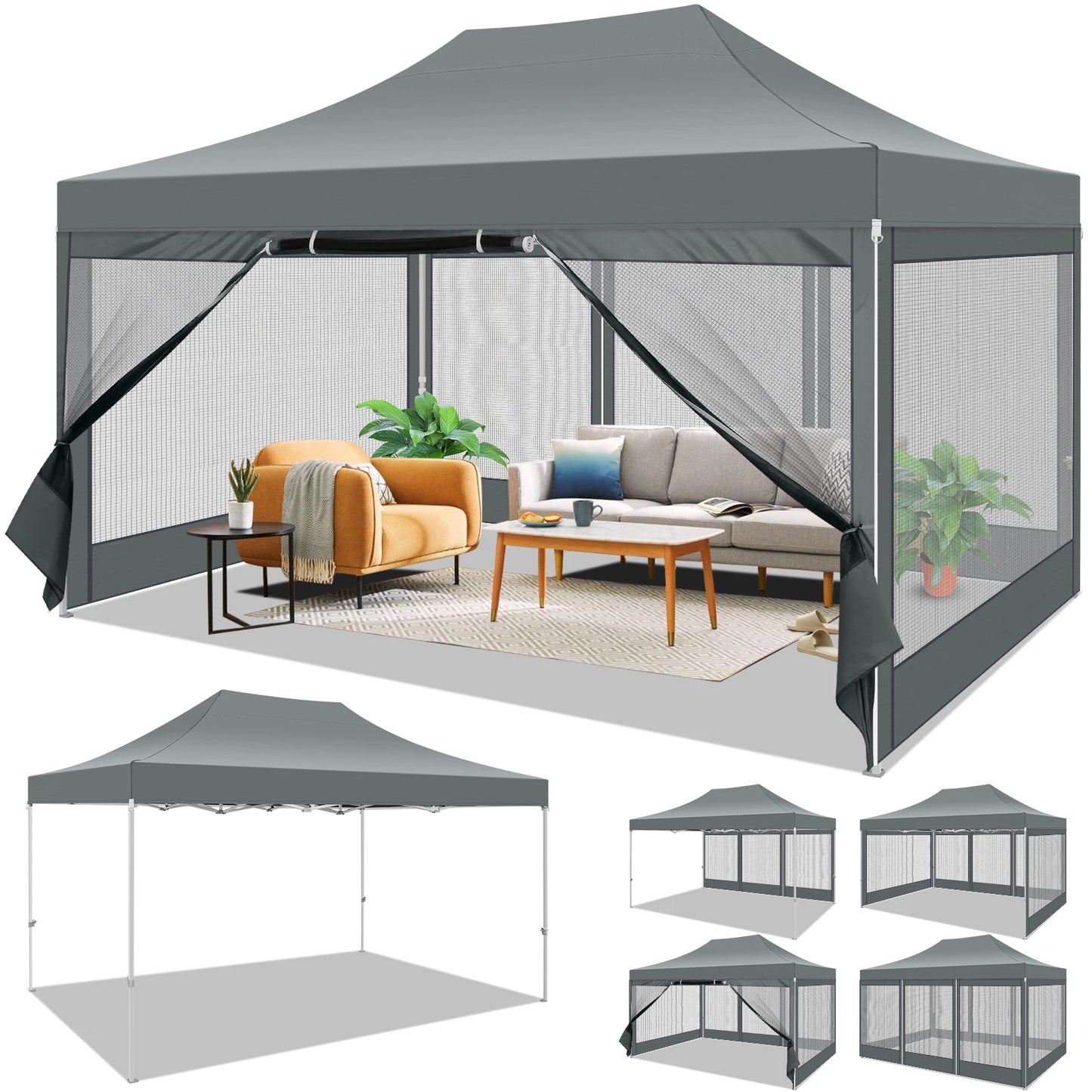 HOTEEL Heavy Duty Pop Up Gazebo With Mosquito Netting Walls