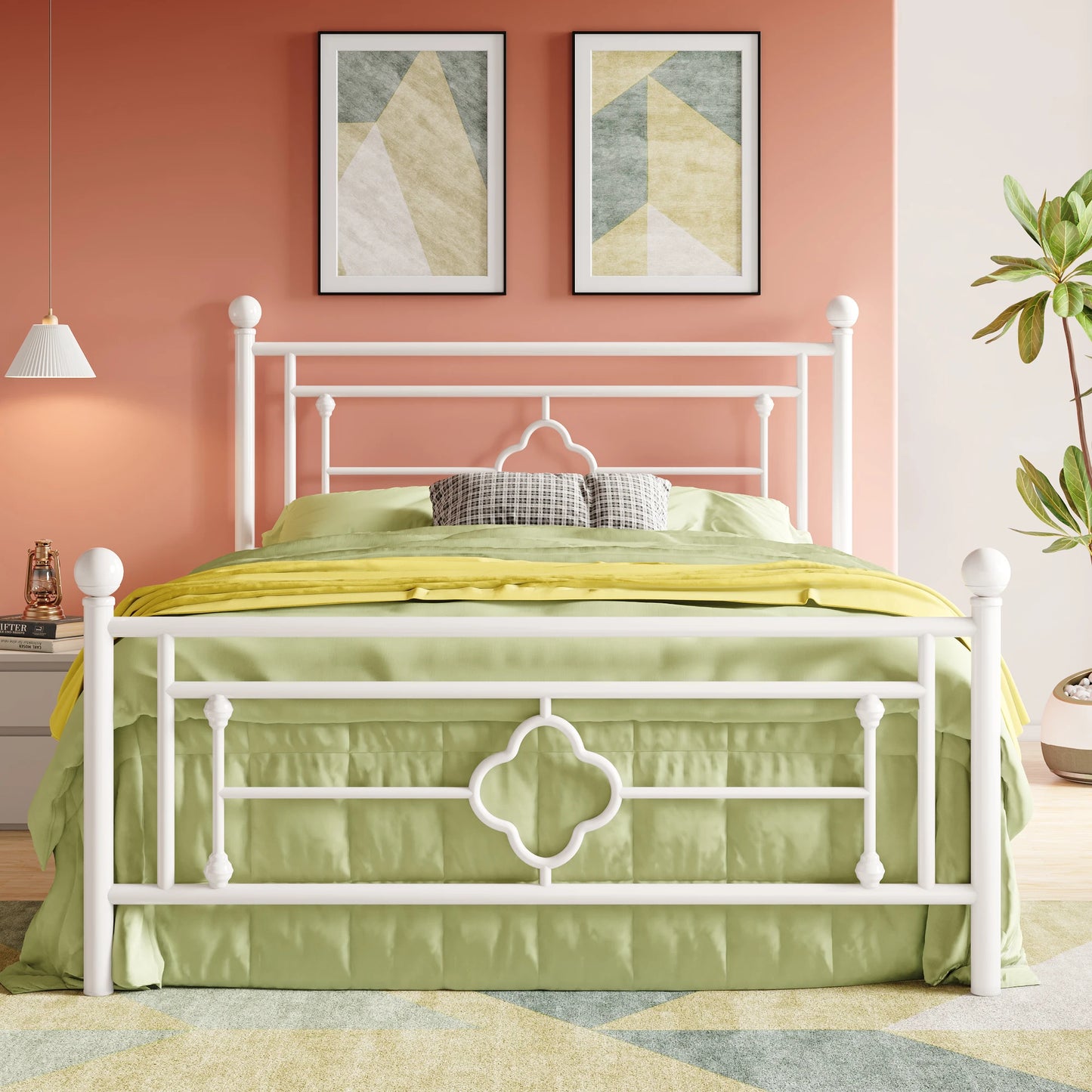 HOOMIC Vintage Victorian Metal Platform Bed Frame With Headboard