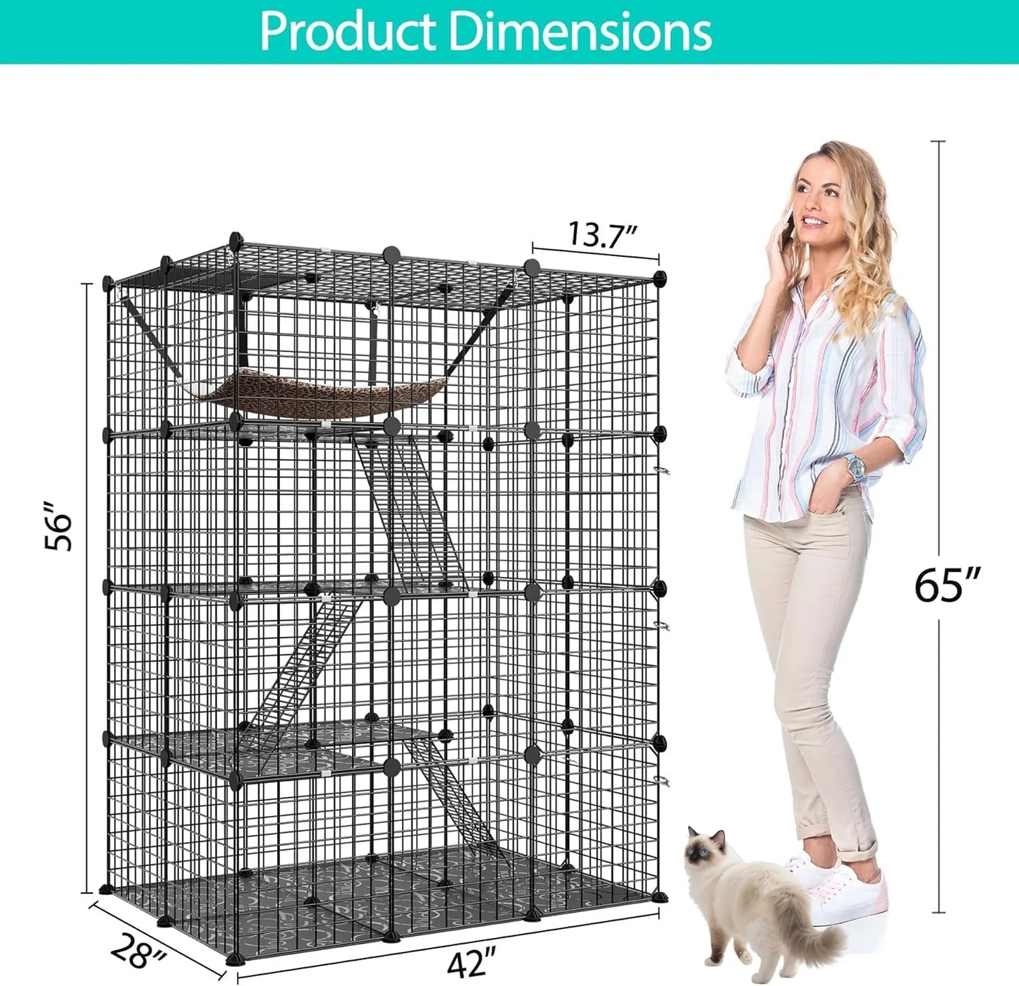4 Tier Cat Cage Indoor Playpen With Hammock For Cats