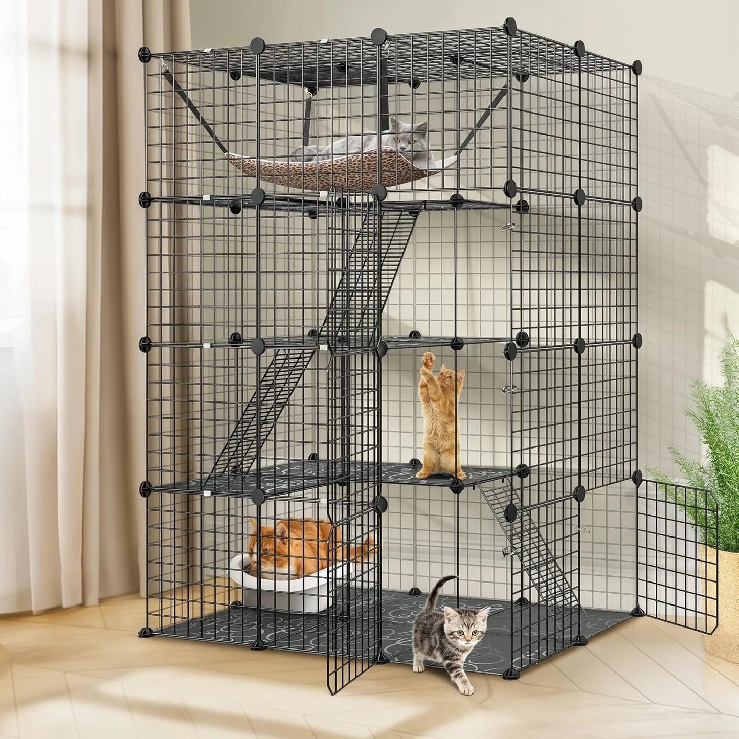 4 Tier Cat Cage Indoor Playpen With Hammock For Cats